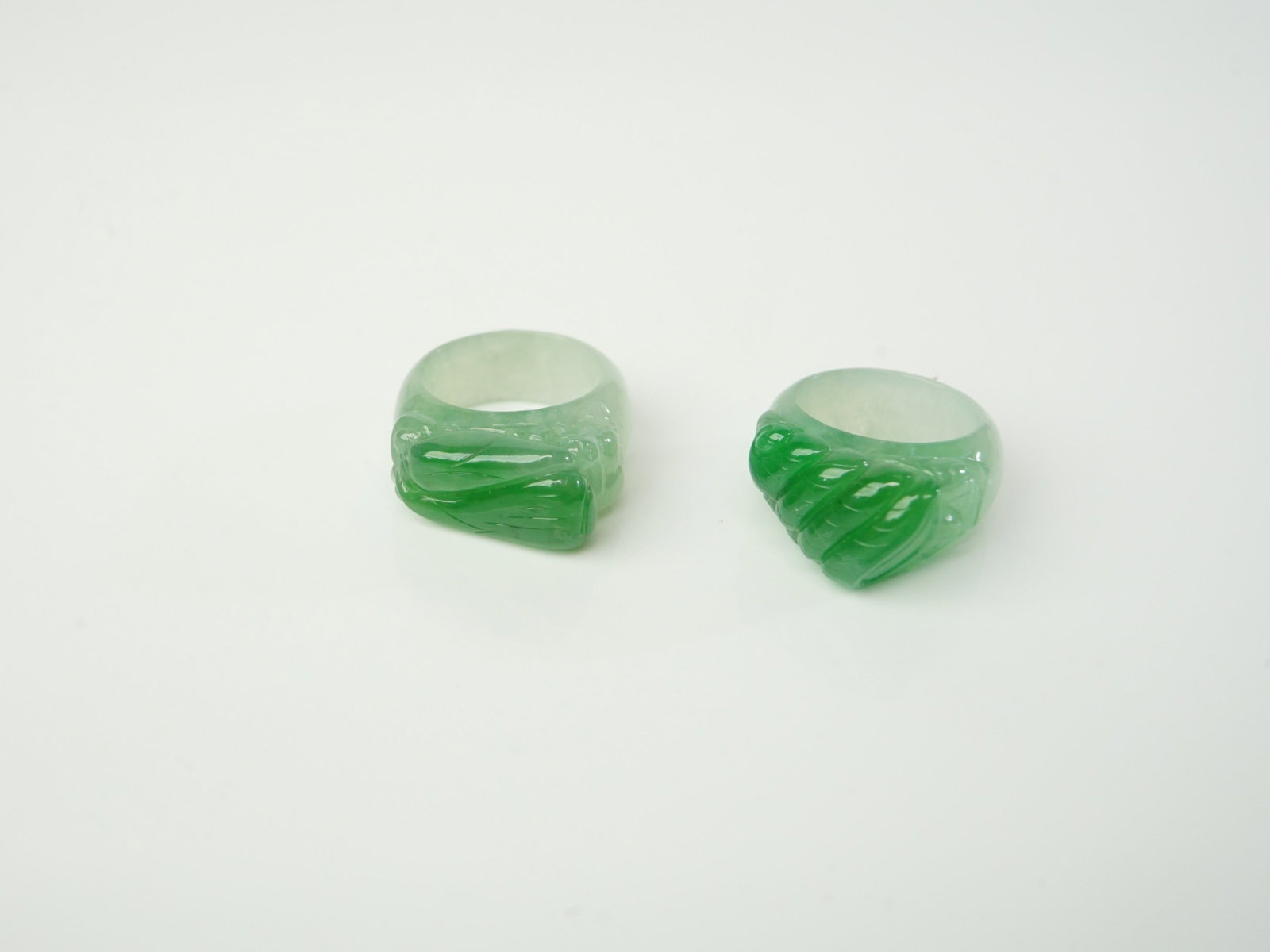 Lot of 2 Chinese Craved Jadeite Band Rings: Approximate size: Inner diameter: approximately 18.2mm/18.5 mm. Shipping: We offer in-house shipping services for most small items. This means that we will take care of packing and shipping the items 