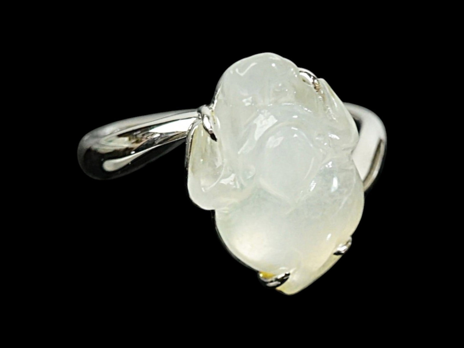 Chinese Jadeite And 18K White Gold Ring: Approximate size: Ring Size 5,overall weight 20.95 ct Shipping: We offer in-house shipping services for most small items. This means that we will take care of packing and shipping the items directly t