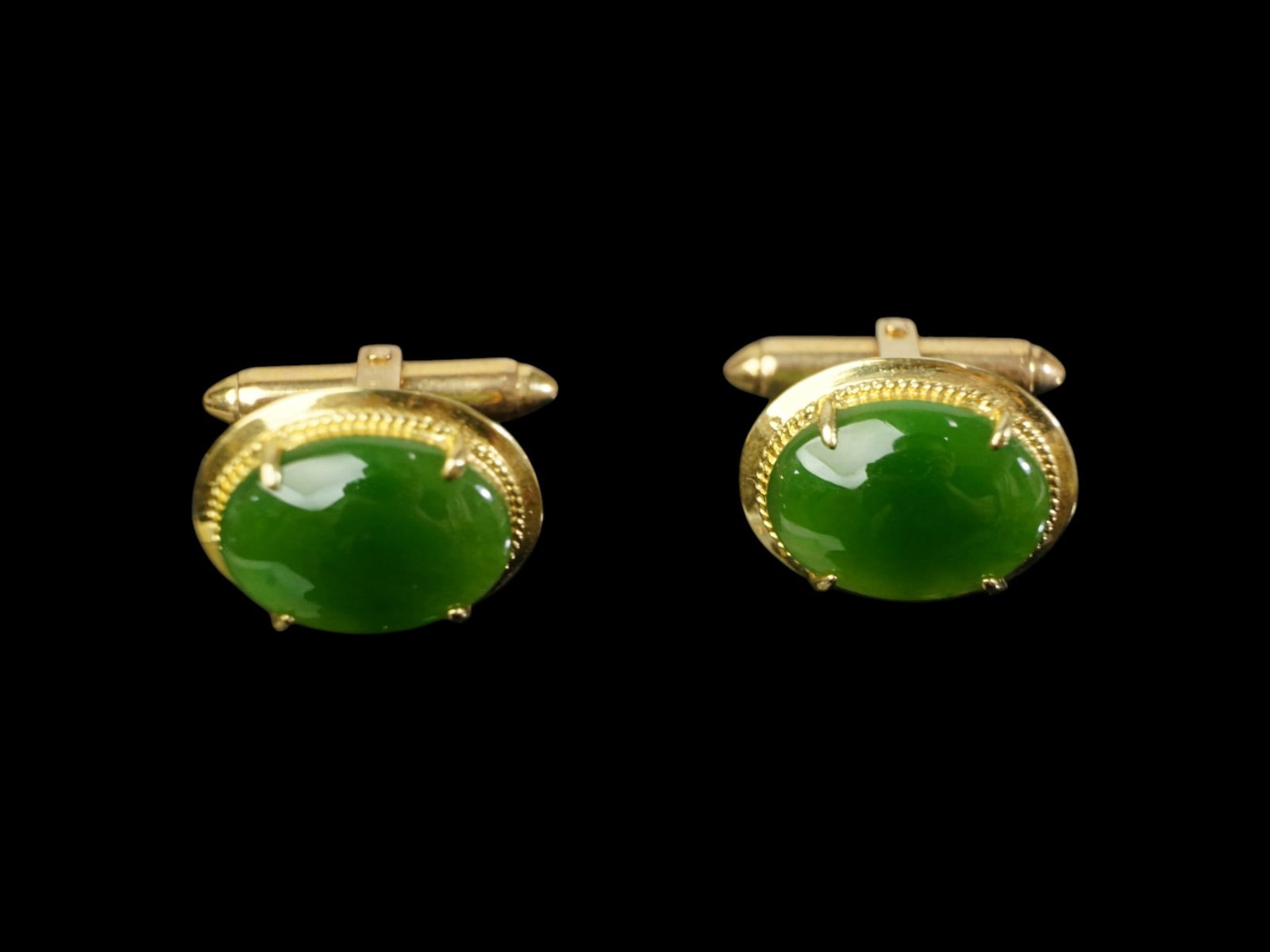 Pair of Chinese 18K Gold And Hetian Jade Cufflinks: Approximate size: overall weight 44.65 ct Shipping: We offer in-house shipping services for most small items. This means that we will take care of packing and shipping the items directly to you. For l