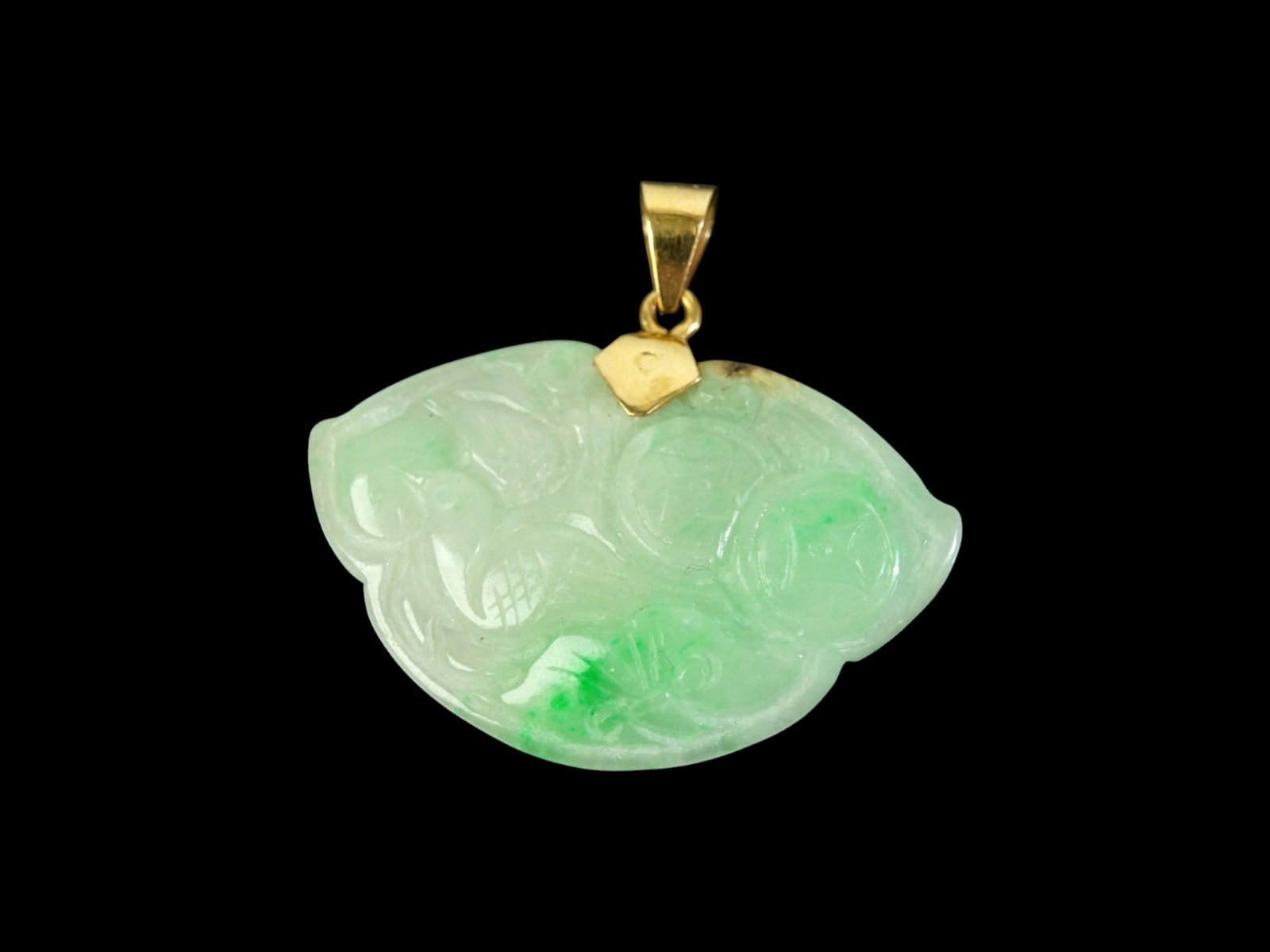 Chinese Jadeite Pendant with 14K Gold Fitting: Approximate size: pendant 1.5x1.5 in,overall weight 45.7 ct Shipping: We offer in-house shipping services for most small items. This means that we will take care of packing and shipping the items dire