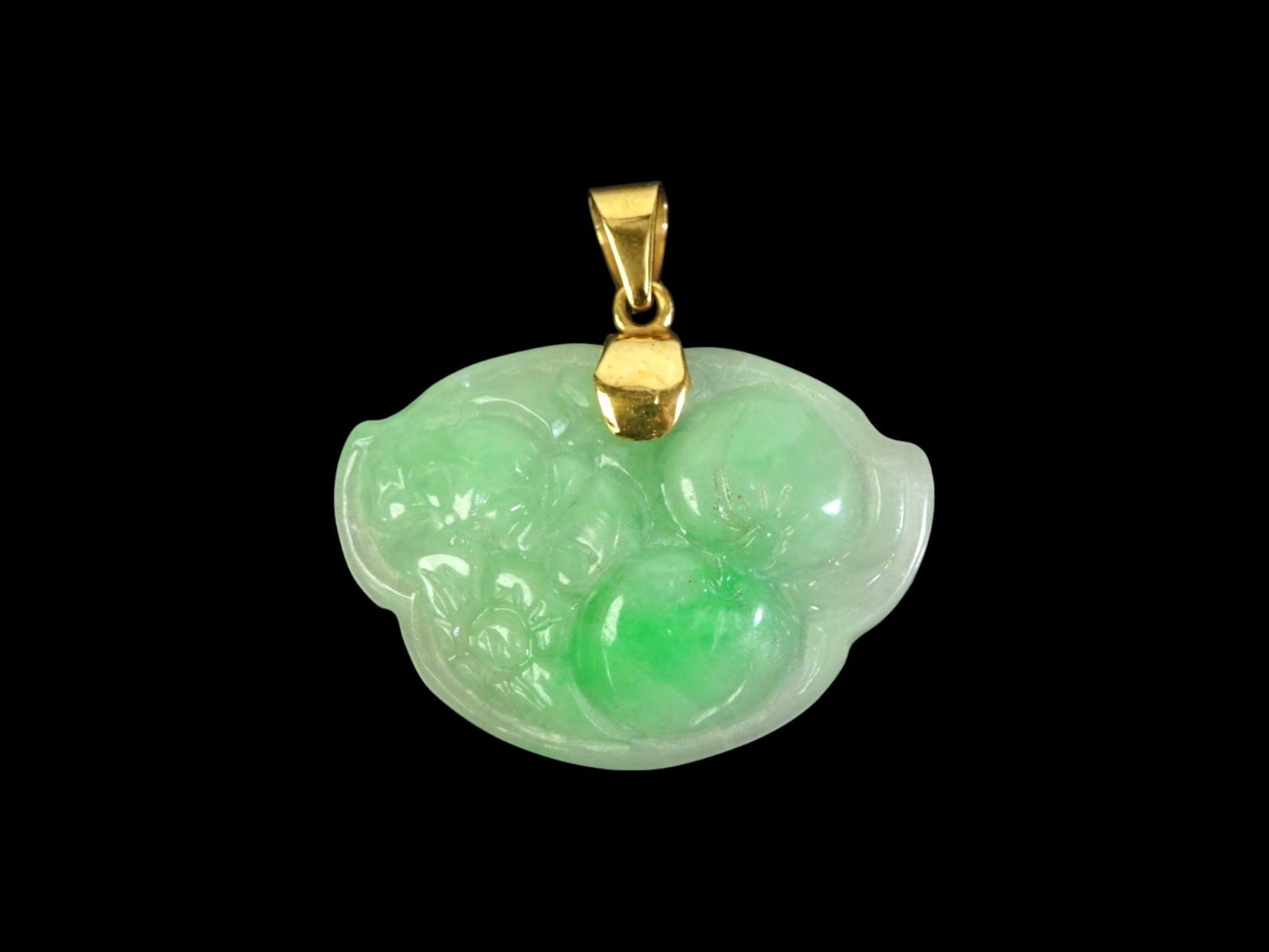 Chinese Carved Jadeite Pendant with 14K Gold Fitting: Approximate size: pendant 1.5x1.5 in,overall weight 50 ct Shipping: We offer in-house shipping services for most small items. This means that we will take care of packing and shipping the items direct