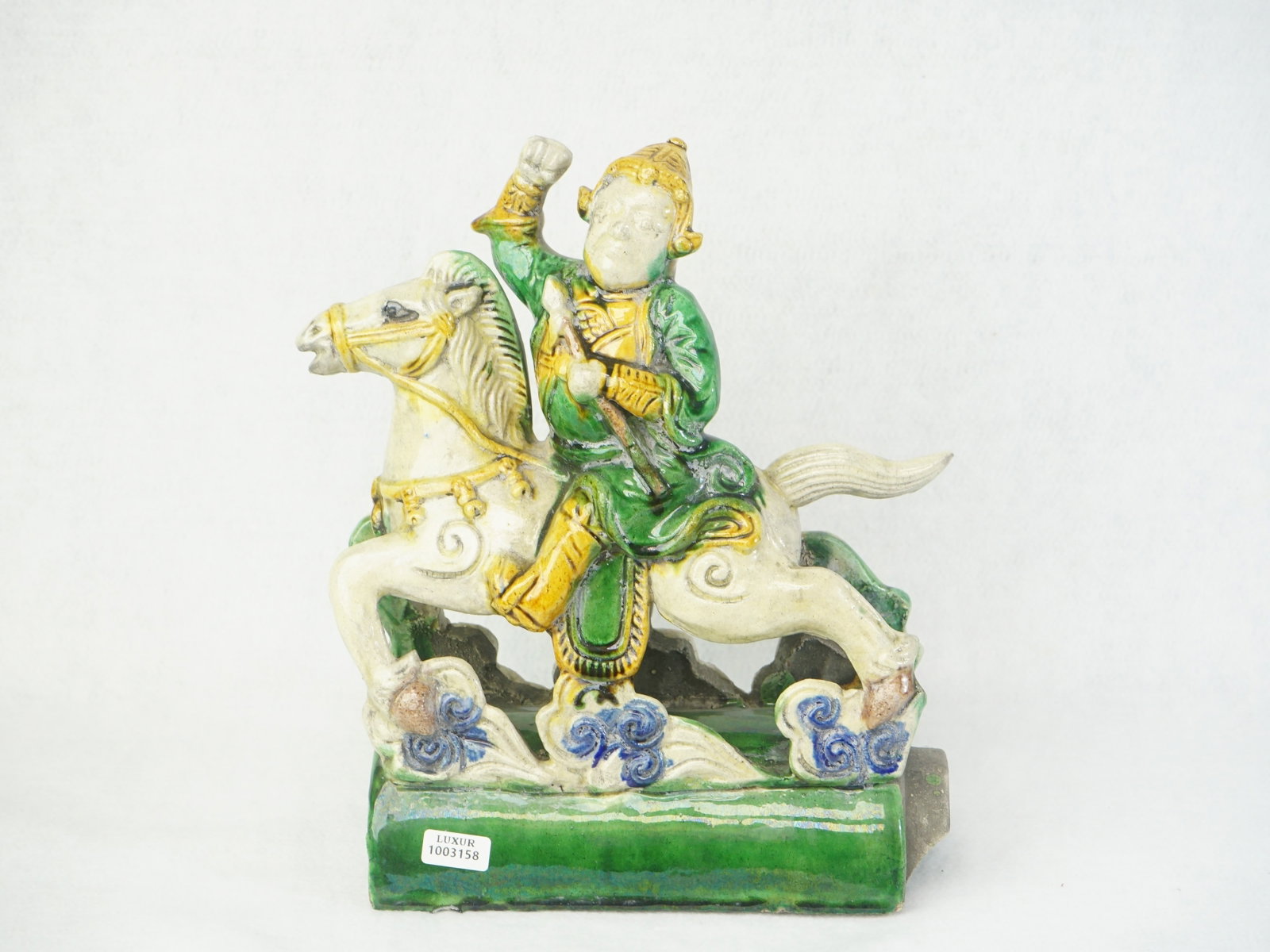 Chinese Sancai-Glazed Warrior-Form Roof Tile: Approximate size: 11.75x8.75x 4in Shipping: We offer in-house shipping services for most small items. This means that we will take care of packing and shipping the items directly to you. For larger or