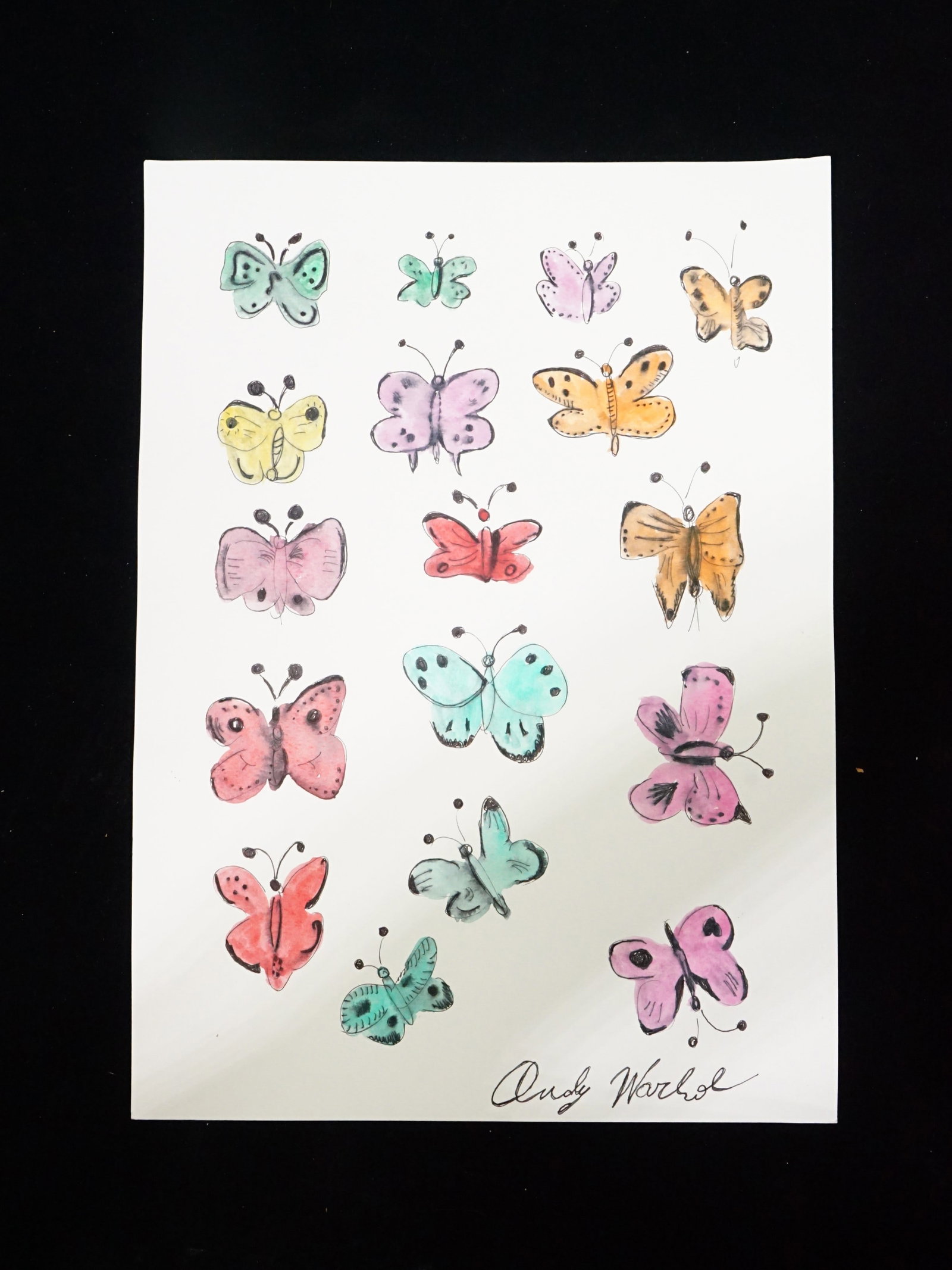 After Andy Warhol Hand-Painted Butterfly Composition, Signed: Approximate size:13x9.5 in Shipping: We offer in-house shipping services for most small items. This means that we will take care of packing and shipping the items directly to you. For larger or