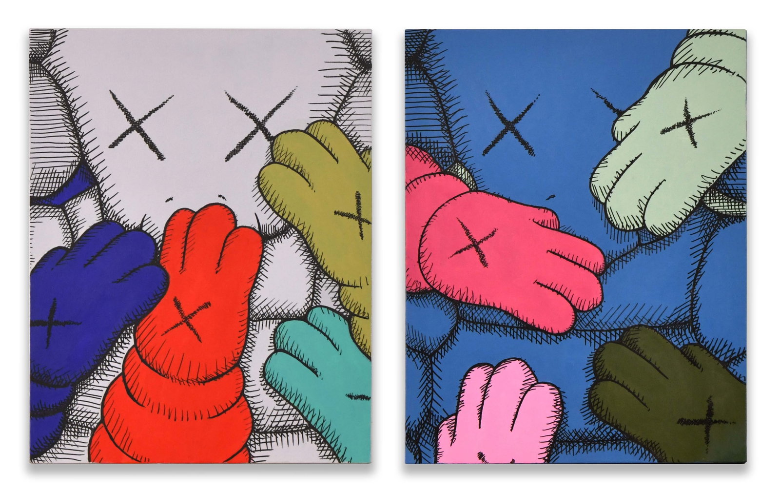 Kaws(1974- ),Attributed To,Acrylic on Canvas,A Pair: Approximate size: Image size (each):20 7/8x16 1/8 in, 53x41 cm. Shipping: We offer in-house shipping services for most small items. This means that we will take care of packing and shipping the items 