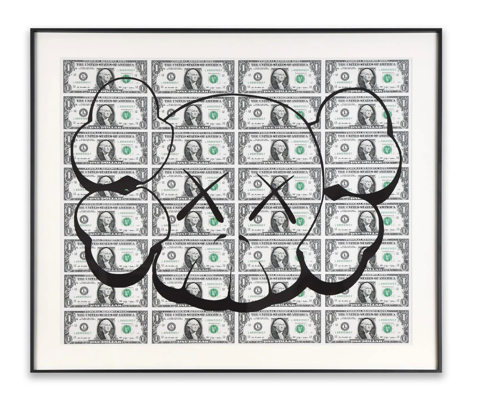 Kaws(B. 1974),Dollar Bill Companion Composition,Decorative Print: Approximate size: Framed dimensions approximately:27 1/2x27 1/2 in, 70x70 cm. Shipping: We offer in-house shipping services for most small items. This means that we will take care of packing and