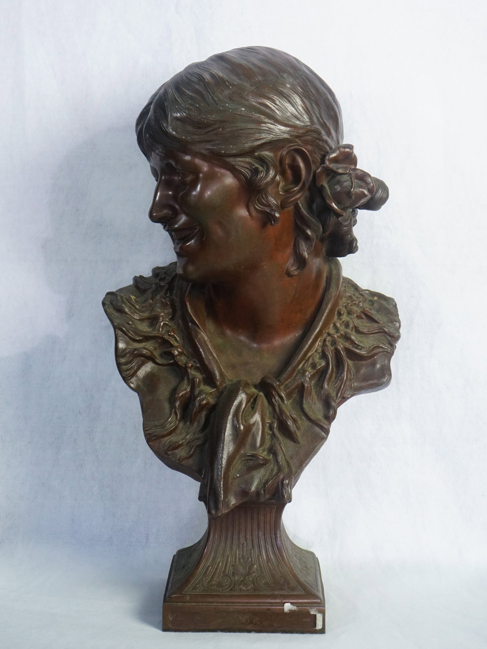 Bronze-Washed Spelter Lady Bust,Early 20th Century: Approximate size:22x12x8 in Shipping: We offer in-house shipping services for most small items. This means that we will take care of packing and shipping the items directly to you. For larger or