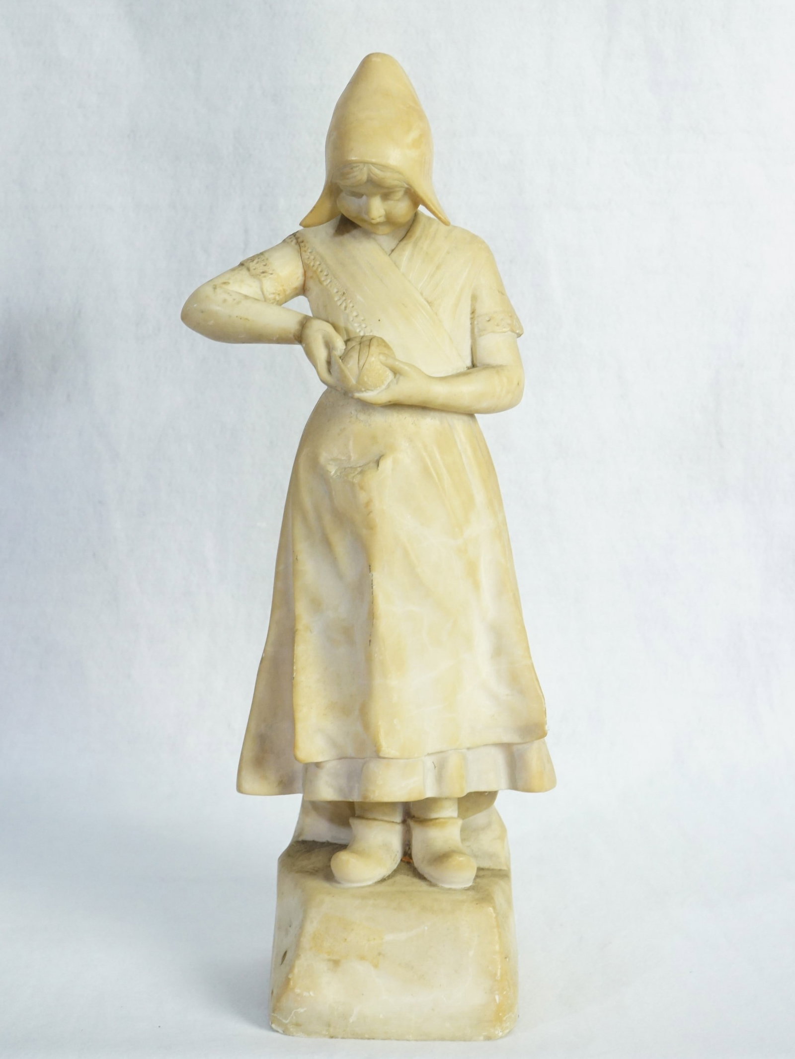 Alabaster Figure of A Girl with Fruit,19th Century: Approximate size: 17.5x6.5x5.5 in Shipping: We offer in-house shipping services for most small items. This means that we will take care of packing and shipping the items directly to you. For larger