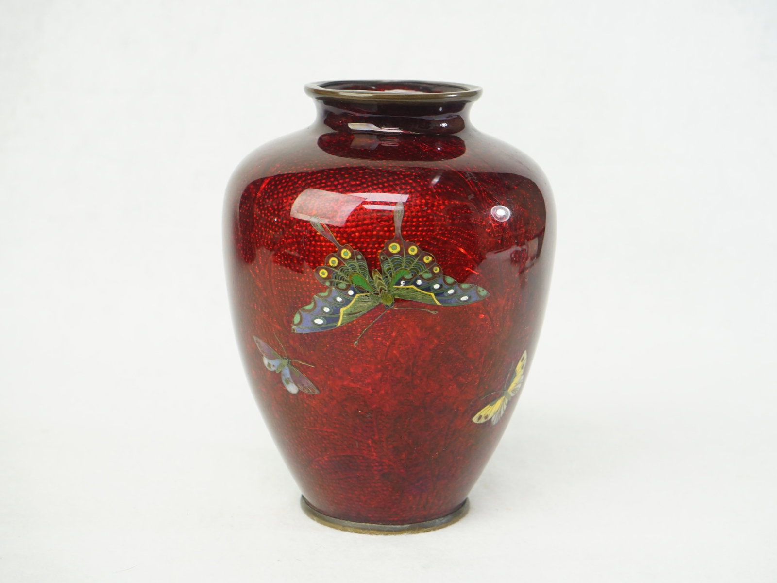 Japanese Ginbari Pigeon Blood Red Cloisonne Vase: Approximate size: H:6 in Shipping: We offer in-house shipping services for most small items. This means that we will take care of packing and shipping the items directly to you. For larger or speciali