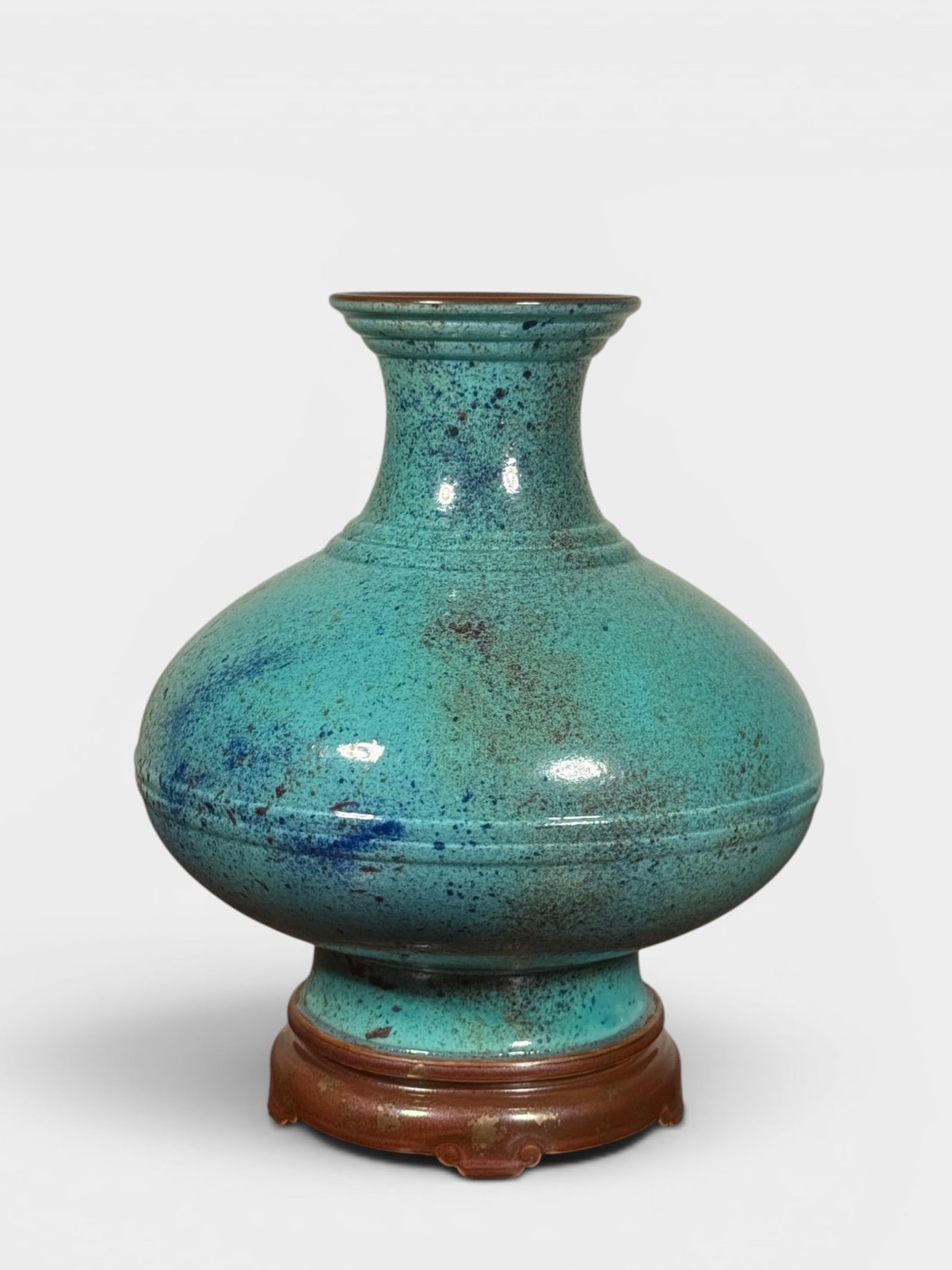 Chinese Robin Eggs Blue Vase with Brown Base (1 of 11)