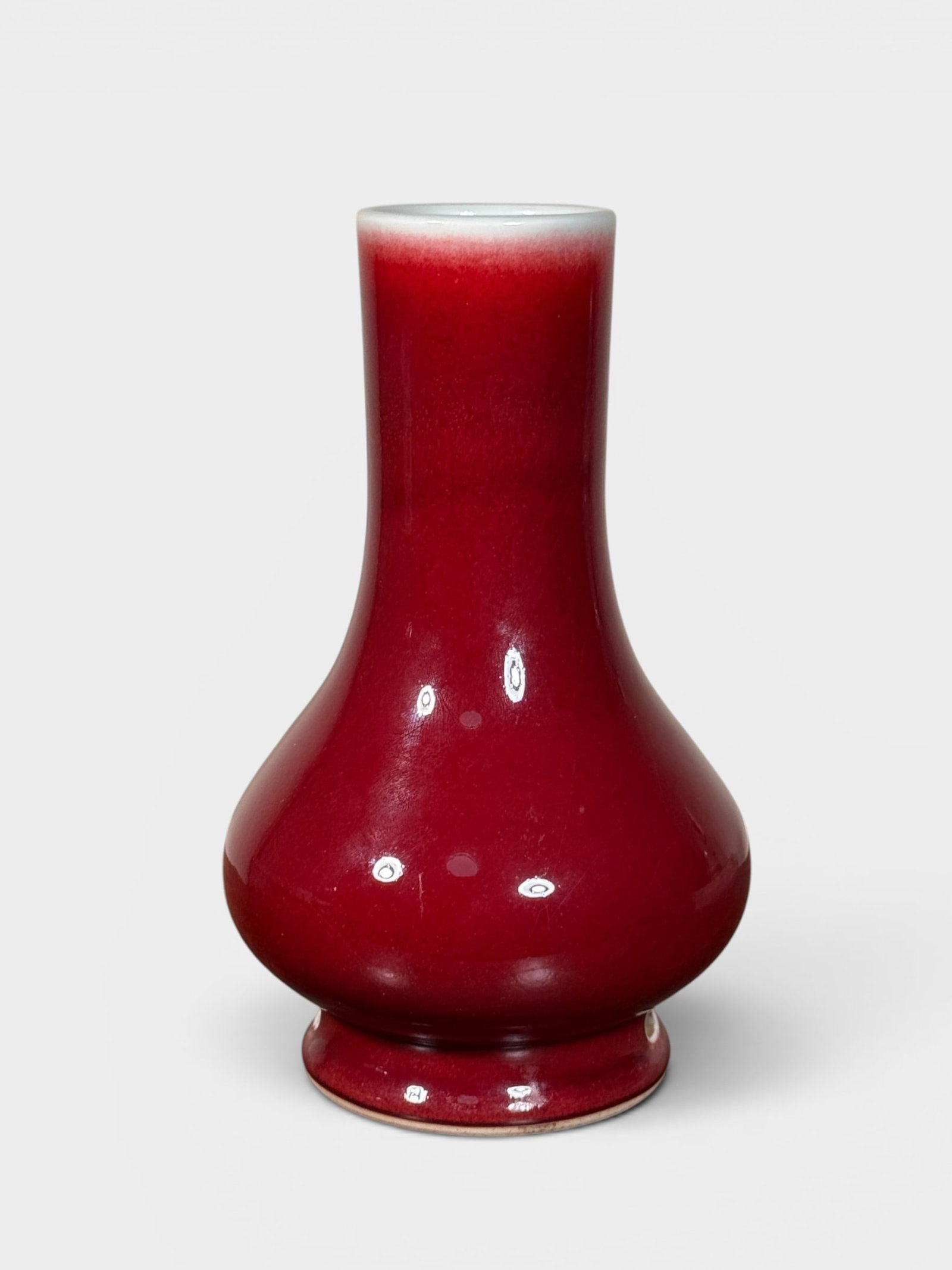 Chinese Oxblood Porcelain Vase with Poem: Chinese oxblood porcelain monochrome vase with poem calligraphy at bottom, 8"ht Shipping: We offer in-house shipping services for most small items. This means that we will take care of packing and shi