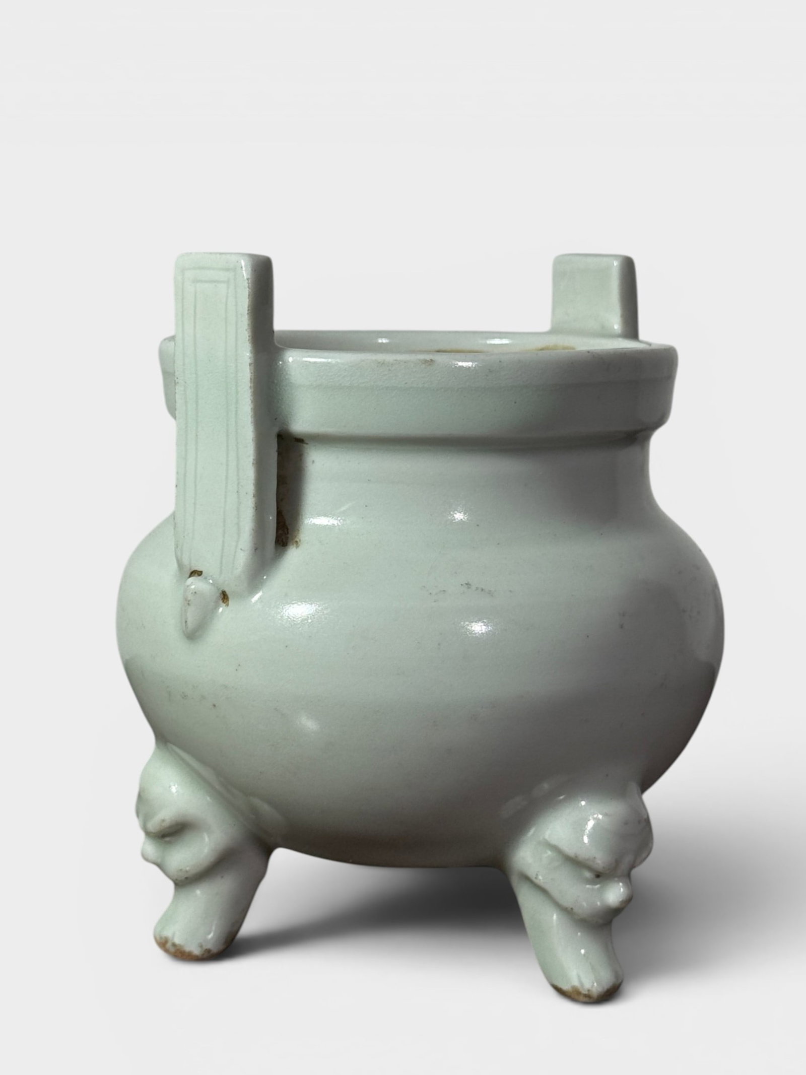 Chinese White Porcelain Censer: Chinese white glazed porcelain censer with ripot and upright handle, unmakred, 7"ht Shipping: We offer in-house shipping services for most small items. This means that we will take care of packing and