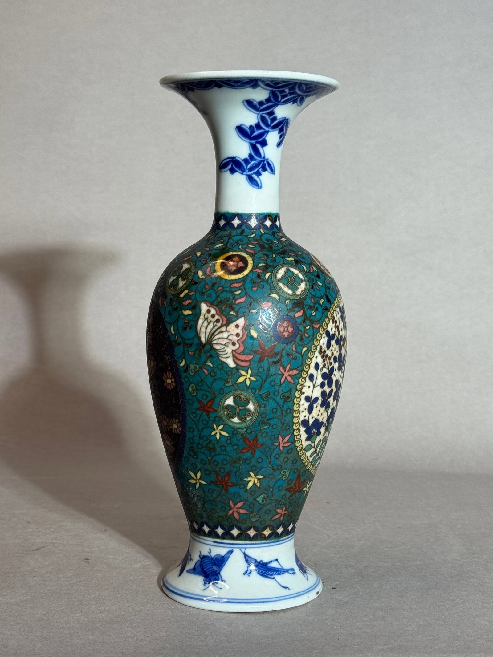 Japanese Meiji Cloisonne on Porcelain Vase (1 of 14)