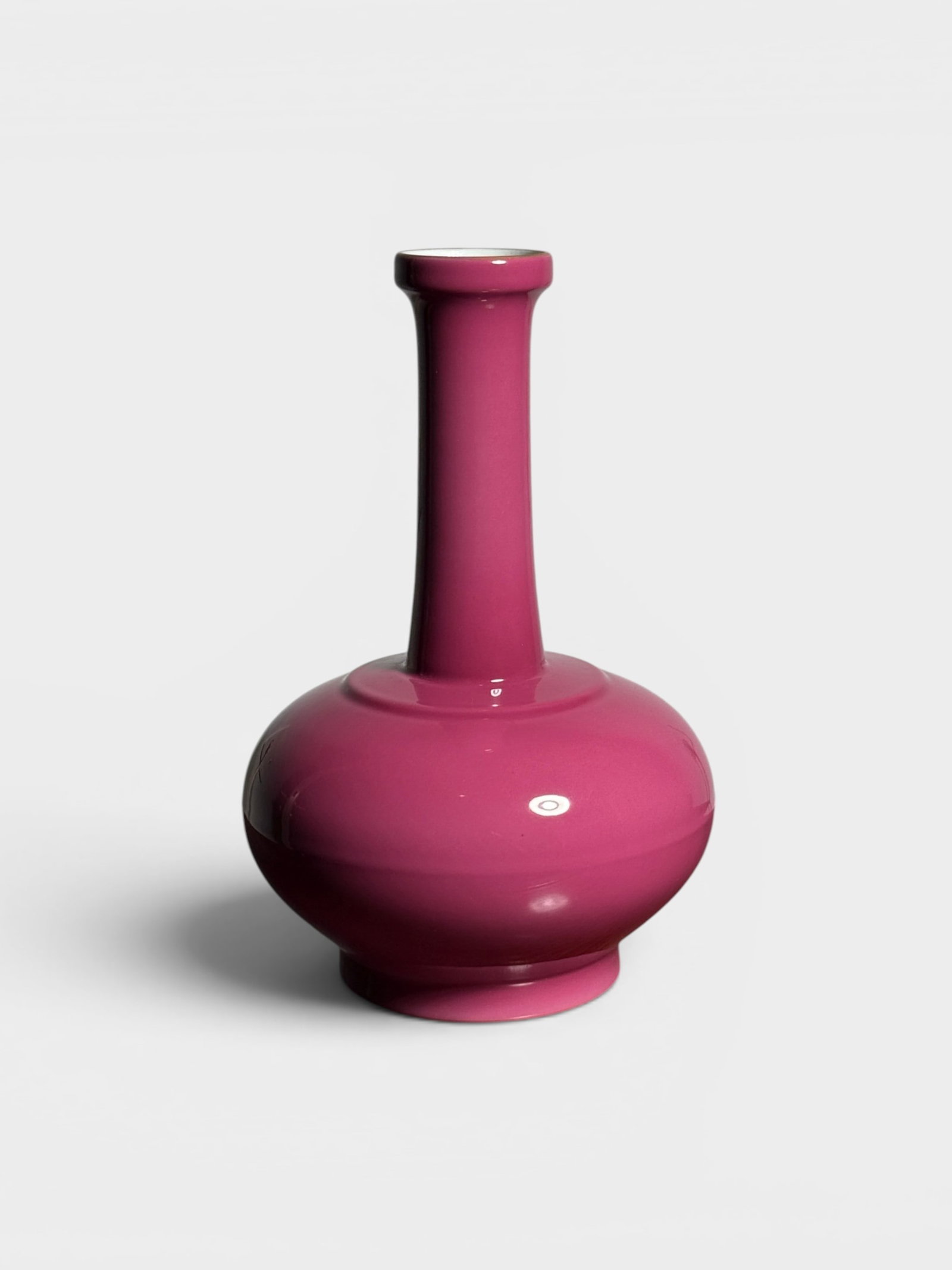 Chinese Pink Monochrome Porcelain Long Neck Vase (1 of 13)