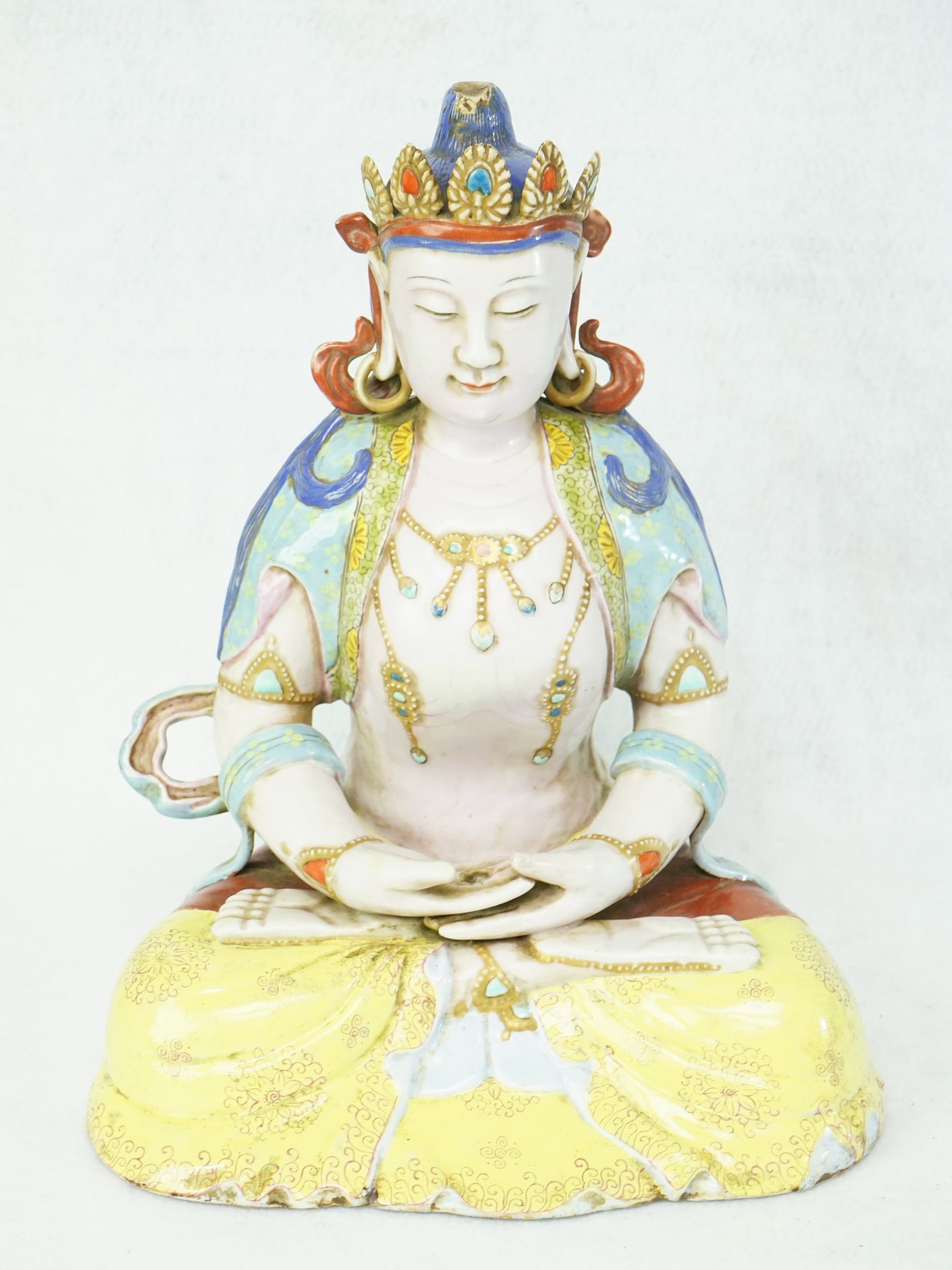 Chinese Famille Rose Figure of Seated Amitayus: Approximate size: 11x8.5x6.75 in Shipping: We offer in-house shipping services for most small items. This means that we will take care of packing and shipping the items directly to you. For larger or 