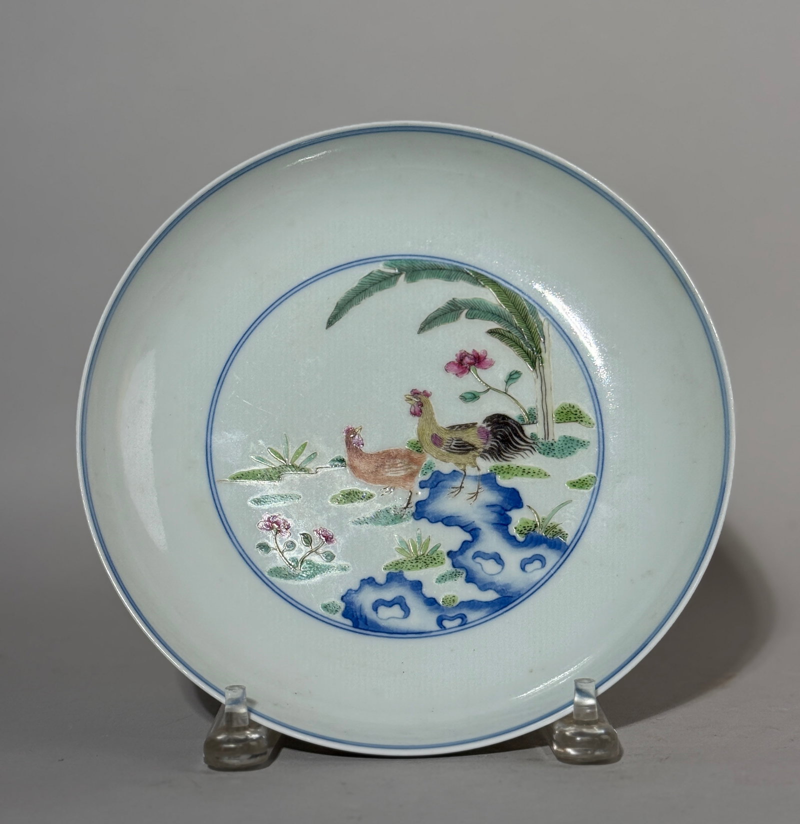 Chinese Porcelain Dish with Rooster Scene: Chinese porcelain dish with rooster scene, 7.5"dia Shipping: We offer in-house shipping services for most small items. This means that we will take care of packing and shipping the items directly to y