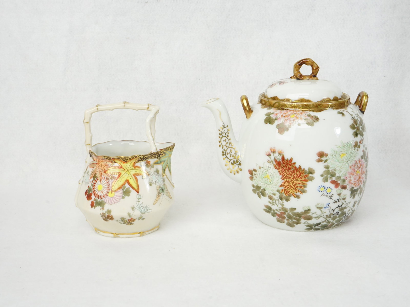 Japanese Satsuma Teapot and Milk Jug: Approximate size: H:5.5 in/6.75 in Shipping: We offer in-house shipping services for most small items. This means that we will take care of packing and shipping the items directly to you. For larger o