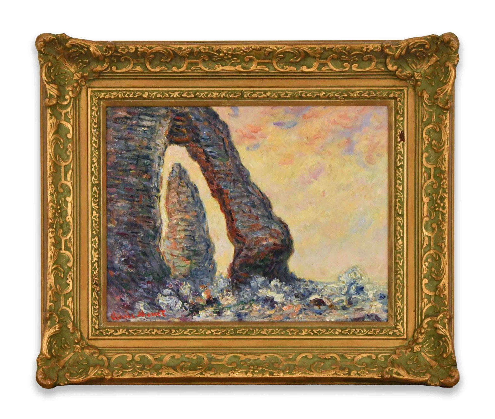 Claude Monet (1840-1926), Attributed to, Oil on Canvas: All measured values are approximate. Dimensions: Image size: 31.8x40.9 cm.(12 1/2x16 1/8 in) Outer frame size: 48.9x58 cm.(19 1/4x22 7/8 in)CLAUDE MONET (1840-1926), ATTRIBUTED TO, OIL ON CANVAS Dimen