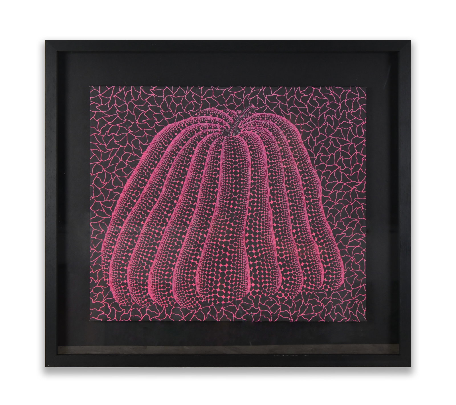 Yayoi Kusama, Pumpkin (Pink on Black): All measured values are approximate. Dimensions: Outer frame size:60x70 cm. (23 5/8x27 1/2 in)YAYOI KUSAMA, PUMPKIN (PINK ON BLACK) Dimensions: Outer frame size:60x70 cm. All measured values are appro