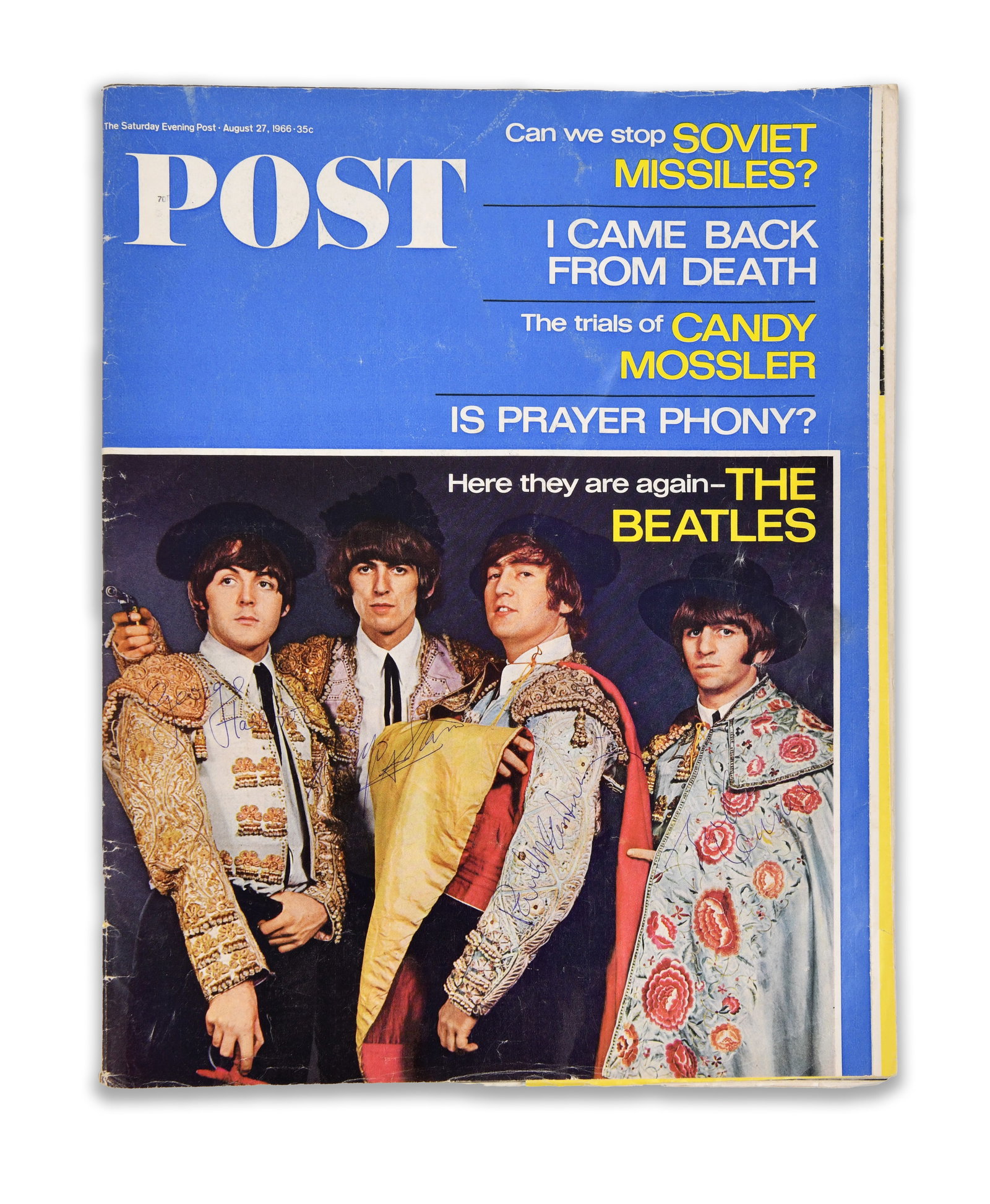 The Beatles, Fully Signed The Saturday Evening Post (August 27, 1966 Issue): THE BEATLES, FULLY SIGNED THE SATURDAY EVENING POST (AUGUST 27, 1966 ISSUE) Provenance and Authenticity: This August 27, 1966 issue of The Saturday Evening Post is signed by all four members of the