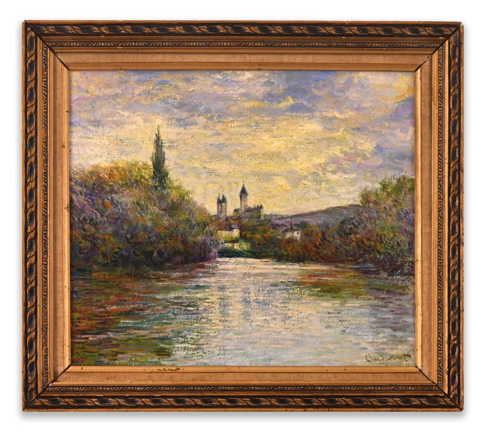 Claude Monet (1840-1926), Attributed to, Oil on Canvas: All measured values are approximate. Dimensions: Image size: 45.6x53 cm.(18x20 7/8 in) Outer frame size: 58.6x65.9 cm.(23 1/8x26 in)CLAUDE MONET (1840-1926), ATTRIBUTED TO, OIL ON CANVAS Dimensions:
