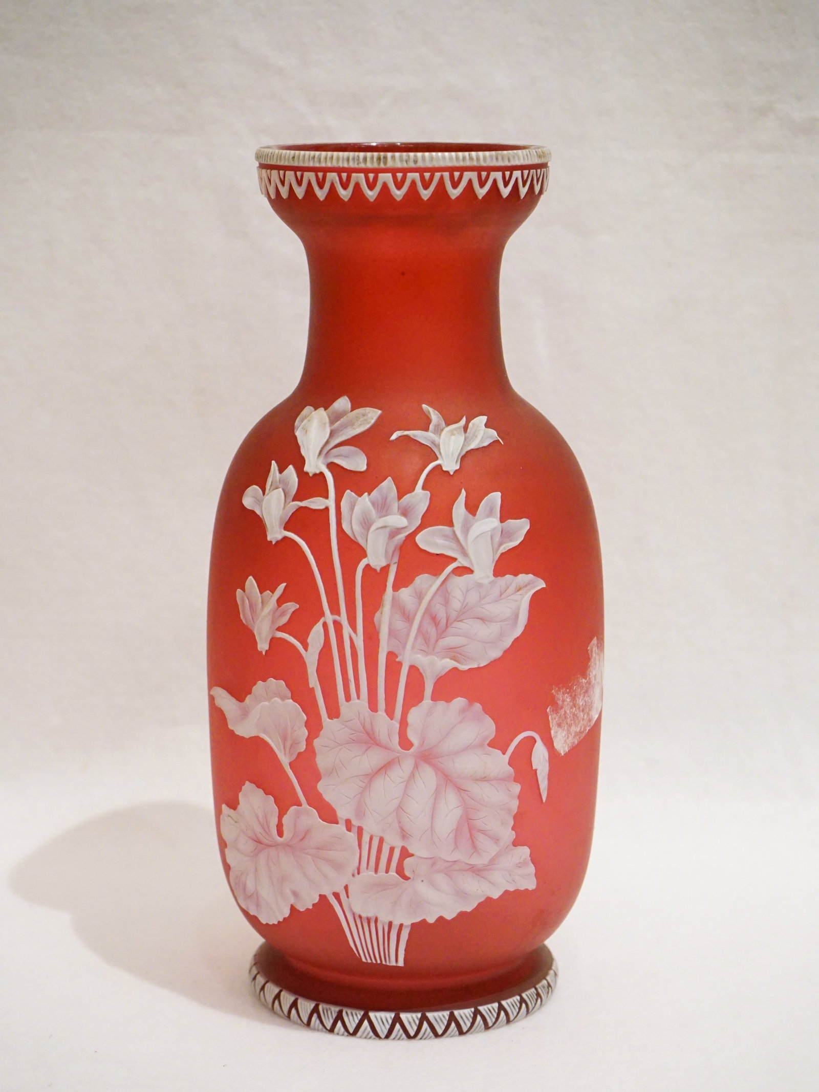 An English Red Cameo Glass Vase with Floral Bouquet Circa 1890: Approximate size: 10x4.5x4.5 in Shipping: We offer in-house shipping services for most small items. This means that we will take care of packing and shipping the items directly to you. For larger or s