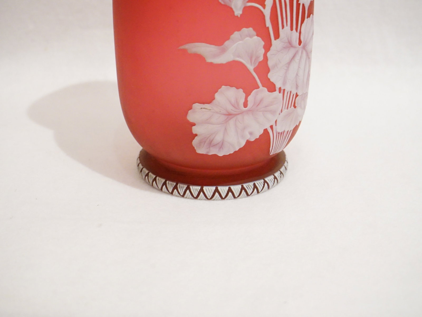 An English Red Cameo Glass Vase with Floral Bouquet Circa 1890 - 4