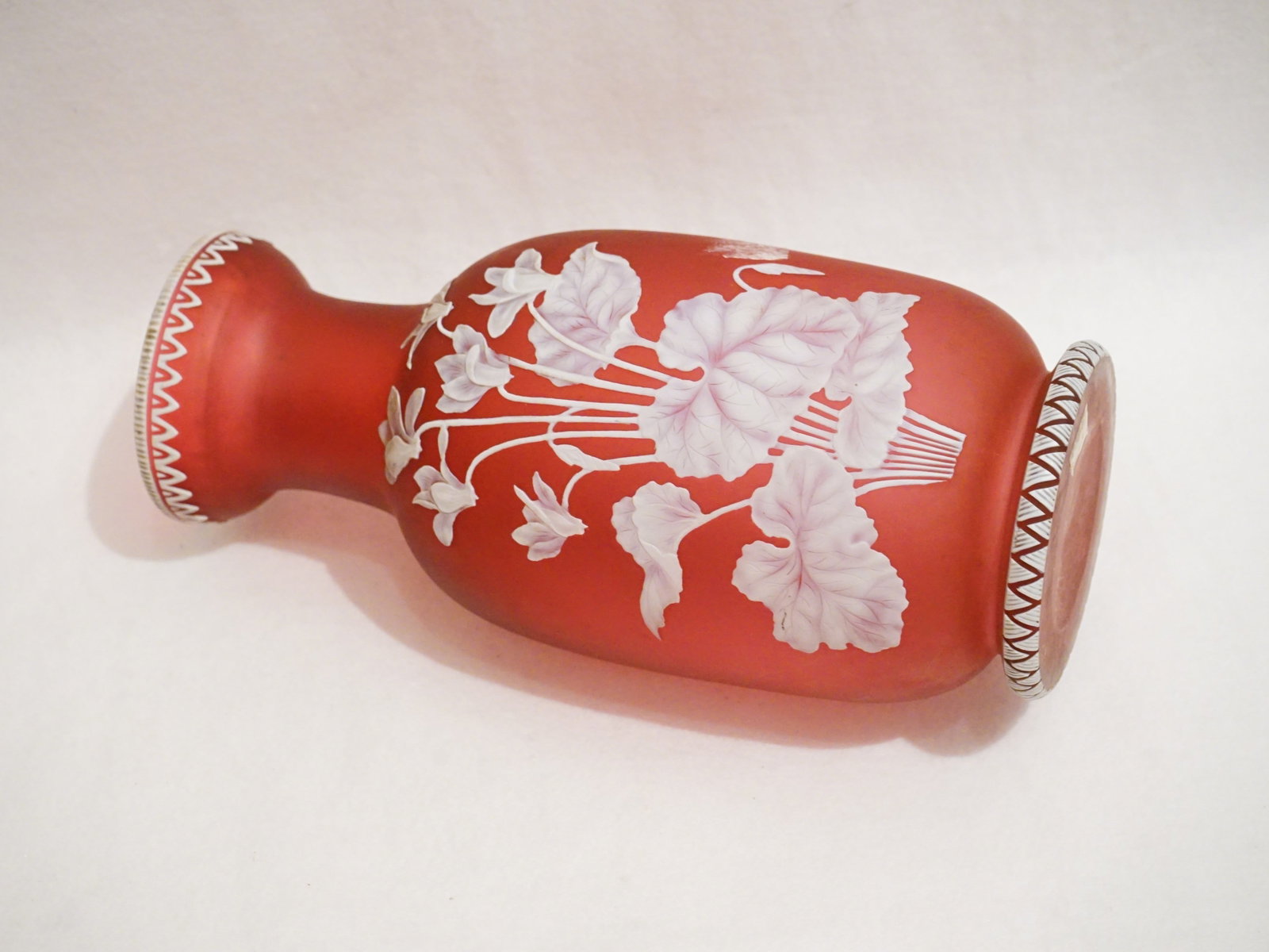 An English Red Cameo Glass Vase with Floral Bouquet Circa 1890 - 7