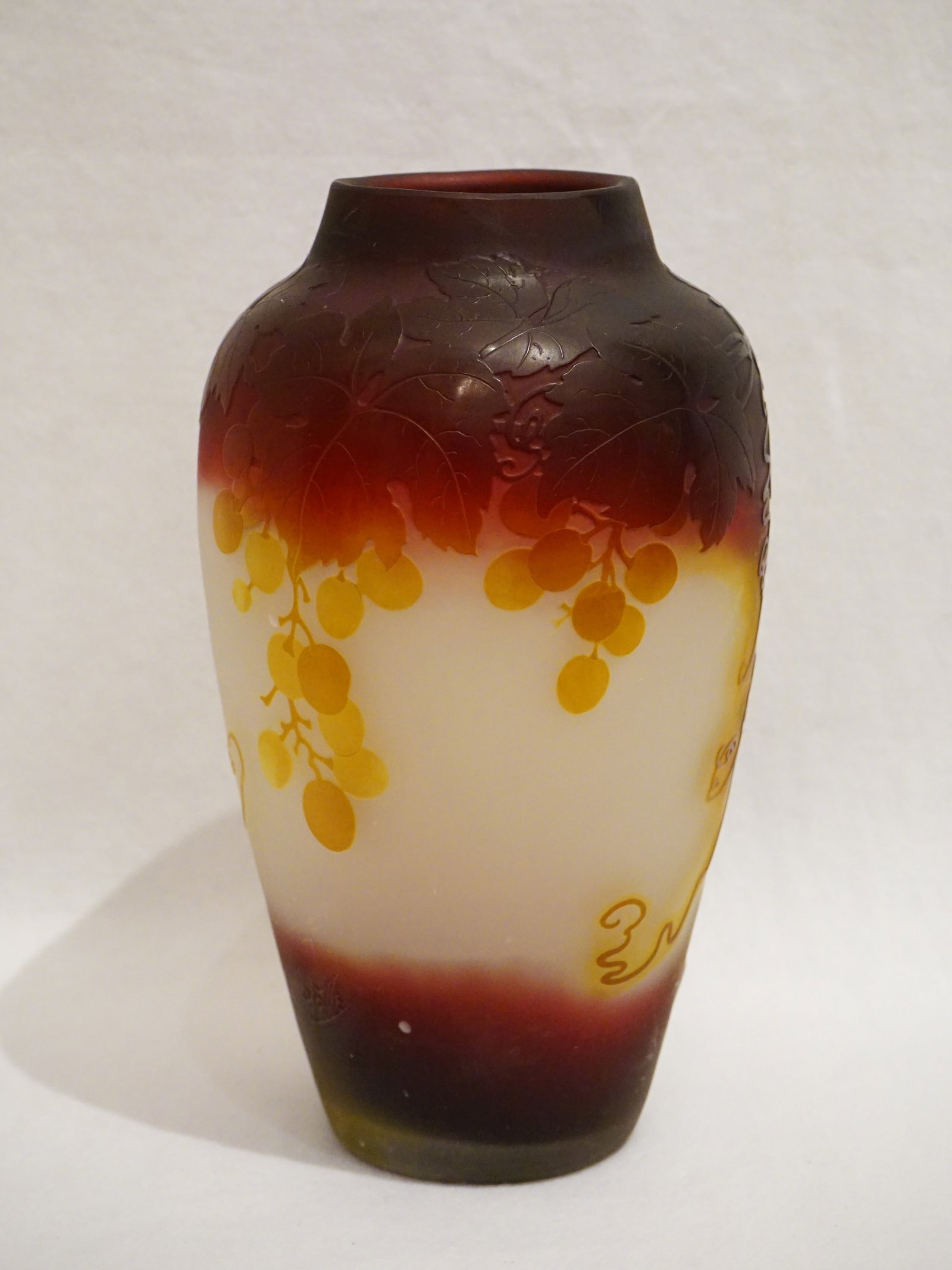 Emile Galle, Art Nouveau Multi Colored Grapes Cameo Glass Vase - 4