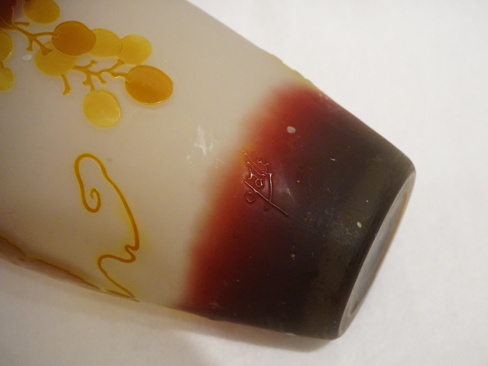 Emile Galle, Art Nouveau Multi Colored Grapes Cameo Glass Vase - 5