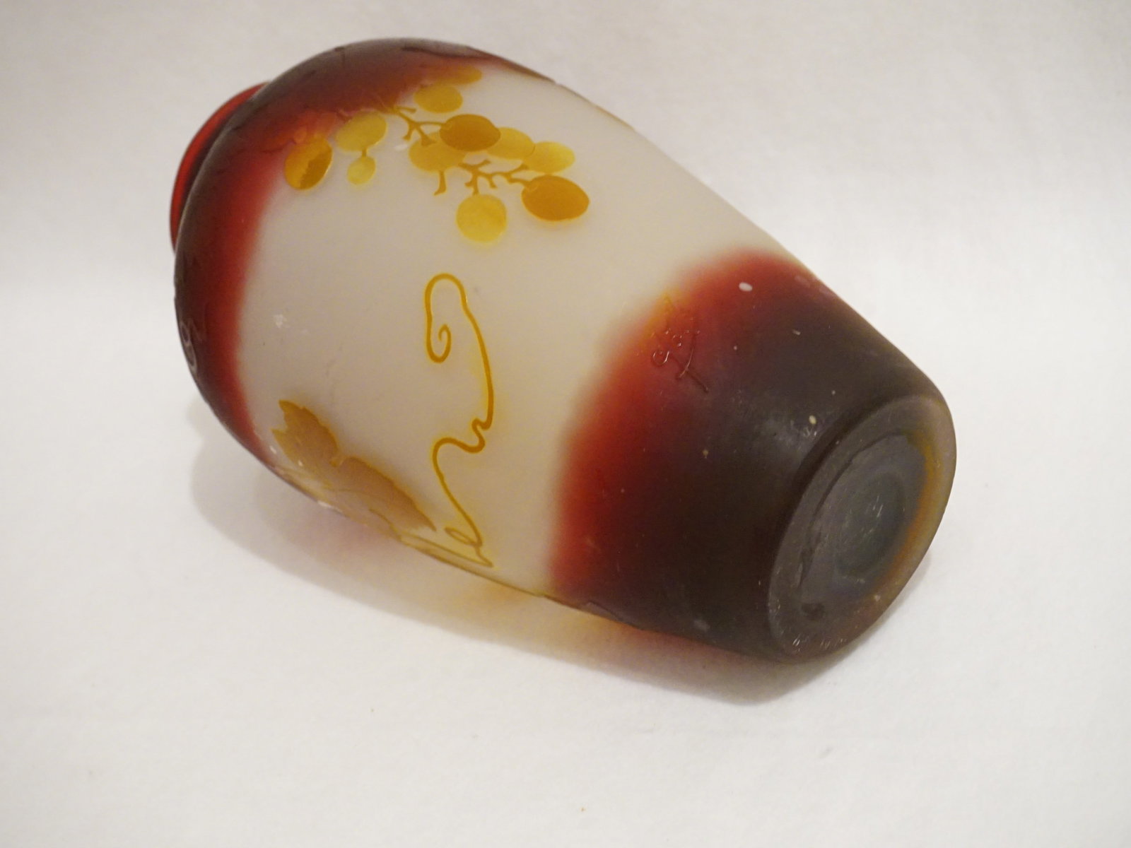 Emile Galle, Art Nouveau Multi Colored Grapes Cameo Glass Vase - 6