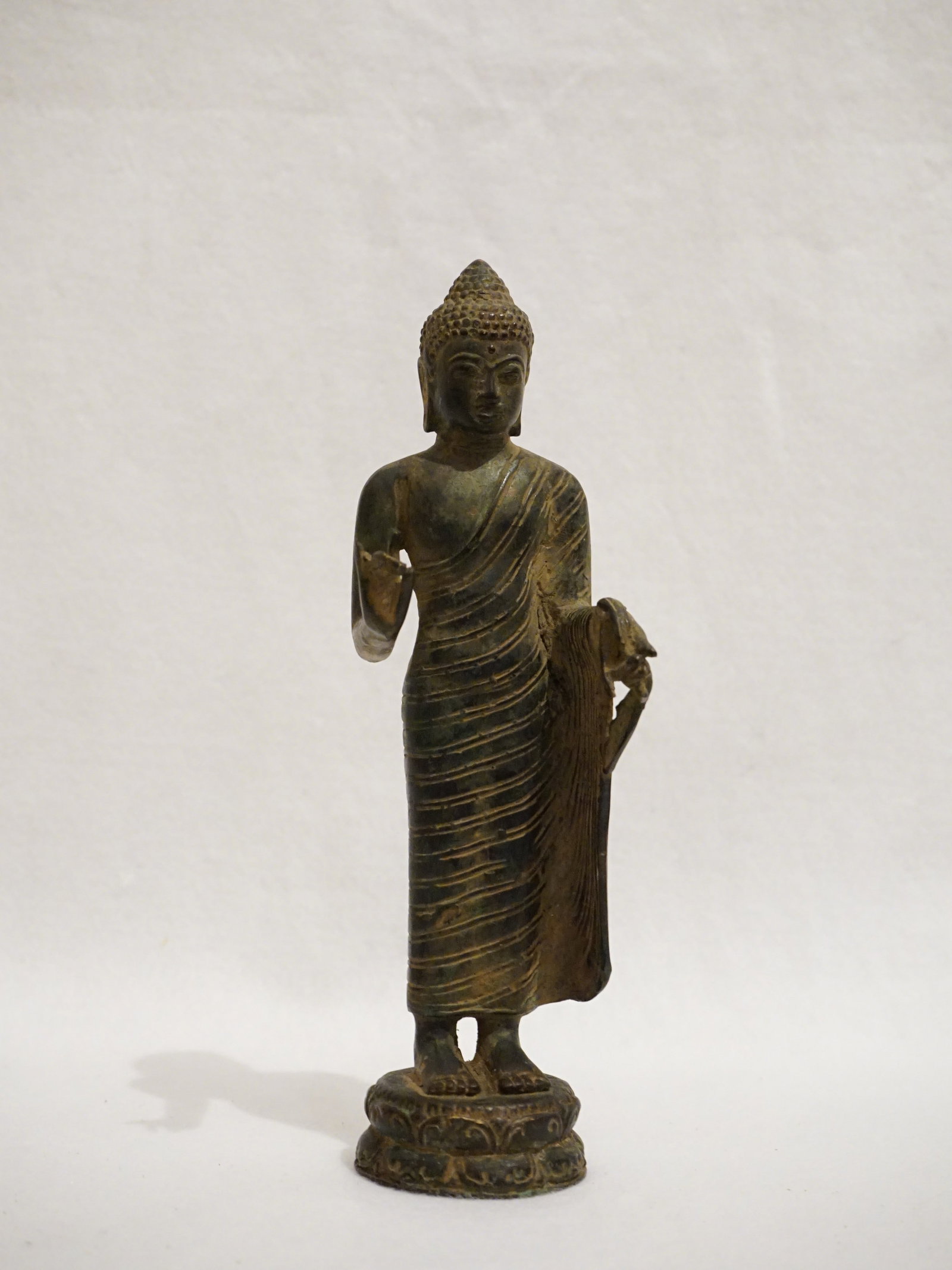 Buddha Statue-Antique Indonesian Style Bronze Javanese Teaching Buddha: Approximate size:H:8.25 in Shipping: We offer in-house shipping services for most small items. This means that we will take care of packing and shipping the items directly to you. For larger or specia