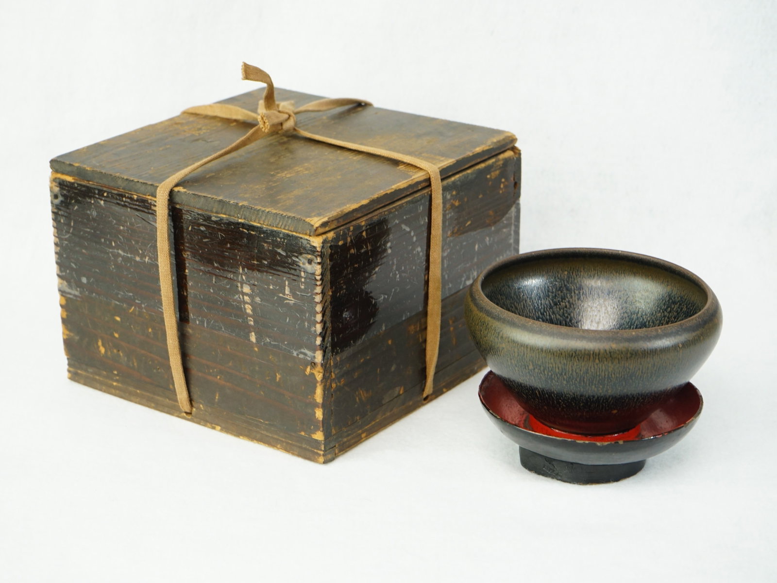 Chinese Jian Hare's Fur Tenmoku Bowl with Lacquer Stand and Box: Approximate size: bowl 2.5x5x5 in ,stand dia 4.25 in Shipping: We offer in-house shipping services for most small items. This means that we will take care of packing and shipping the items directly to