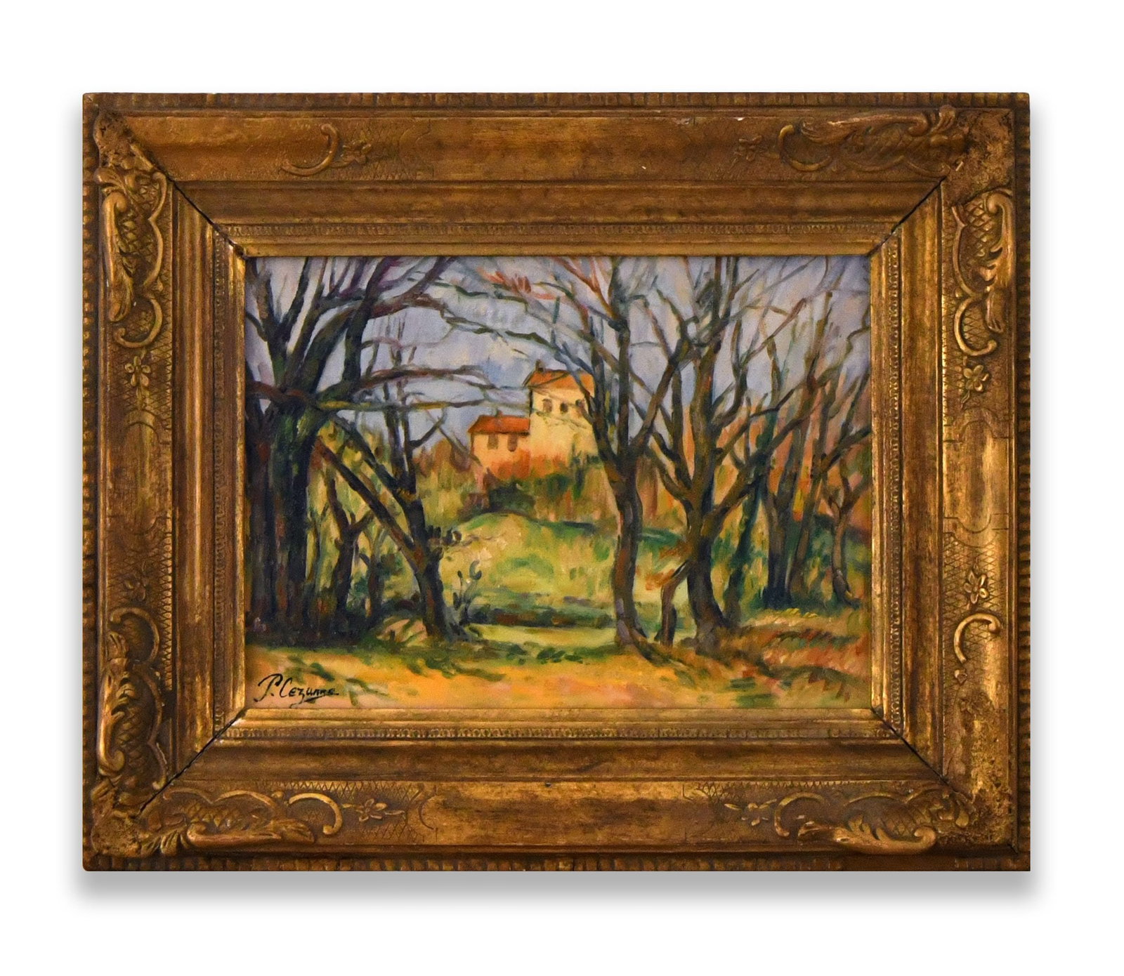 Paul CeZanne (1839-1906), Attributed To, Oil on Canvas: PAUL CEZANNE (1839-1906), ATTRIBUTED TO, OIL ON CANVAS Dimensions: Image size: 9 1/2 x 13 1/4 in,24.2x33.6 cm. All measured values are approximate. Outer frame size: 15 5/8 x 19 1/8 in,39.8x48.7 cm. A