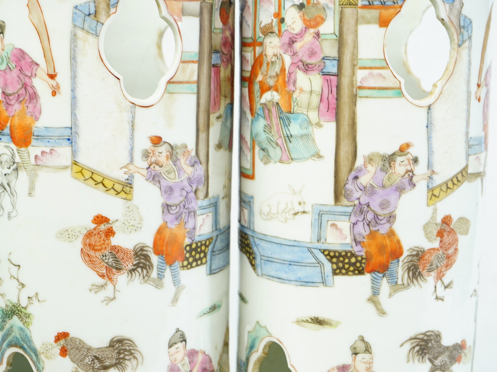 Pair of Chinese Famille Rose 'Figural' Brush Pots - 7