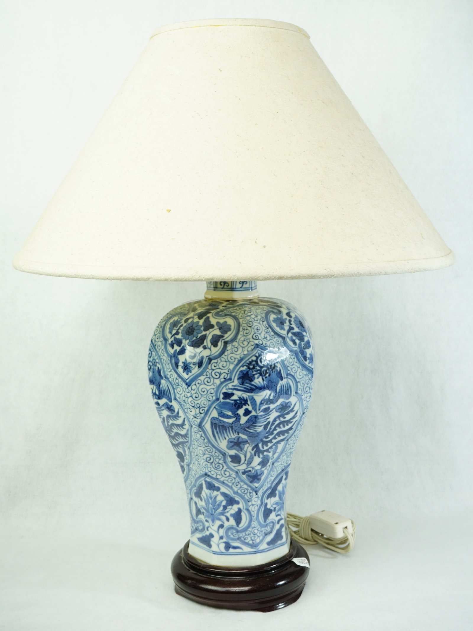 A Blue and White Vase Lamp with Shade: Approximate size: overall H:23 in,vase H:13 in Shipping: We offer in-house shipping services for most small items. This means that we will take care of packing and shipping the items directly to you. 