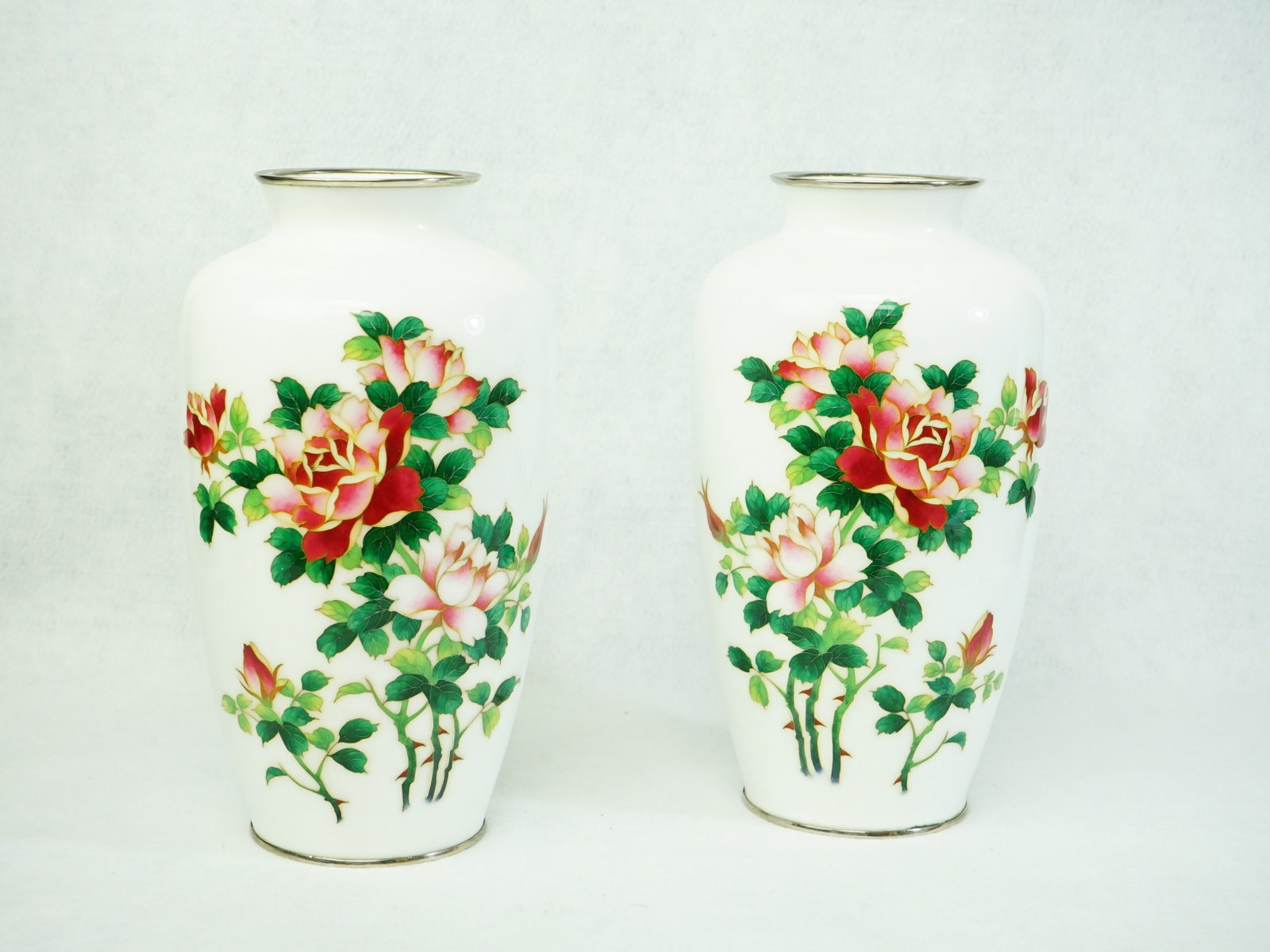 Pair of Japanese Cloisonne Enamel Vases (1 of 6)