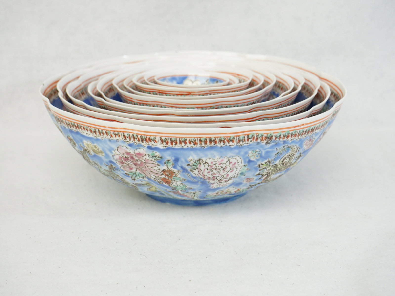Set of 10 Chinese Famille Rose Eggshell Porcelain Bowls (1 of 4)