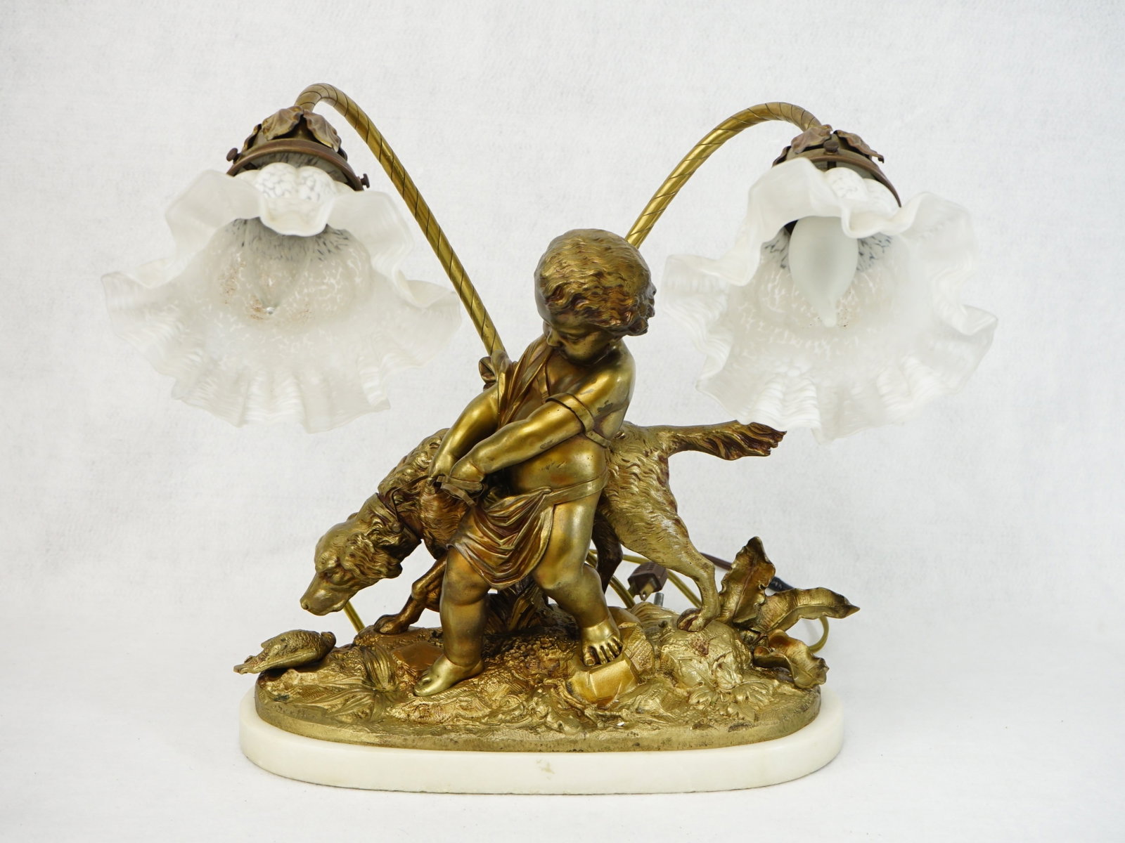 After Auguste Peiffer Patinated Bronze Figural Table Lamp, 19th Century: Approximate size: 10x15x10 in Shipping: We offer in-house shipping services for most small items. This means that we will take care of packing and shipping the items directly to you. For larger or spe