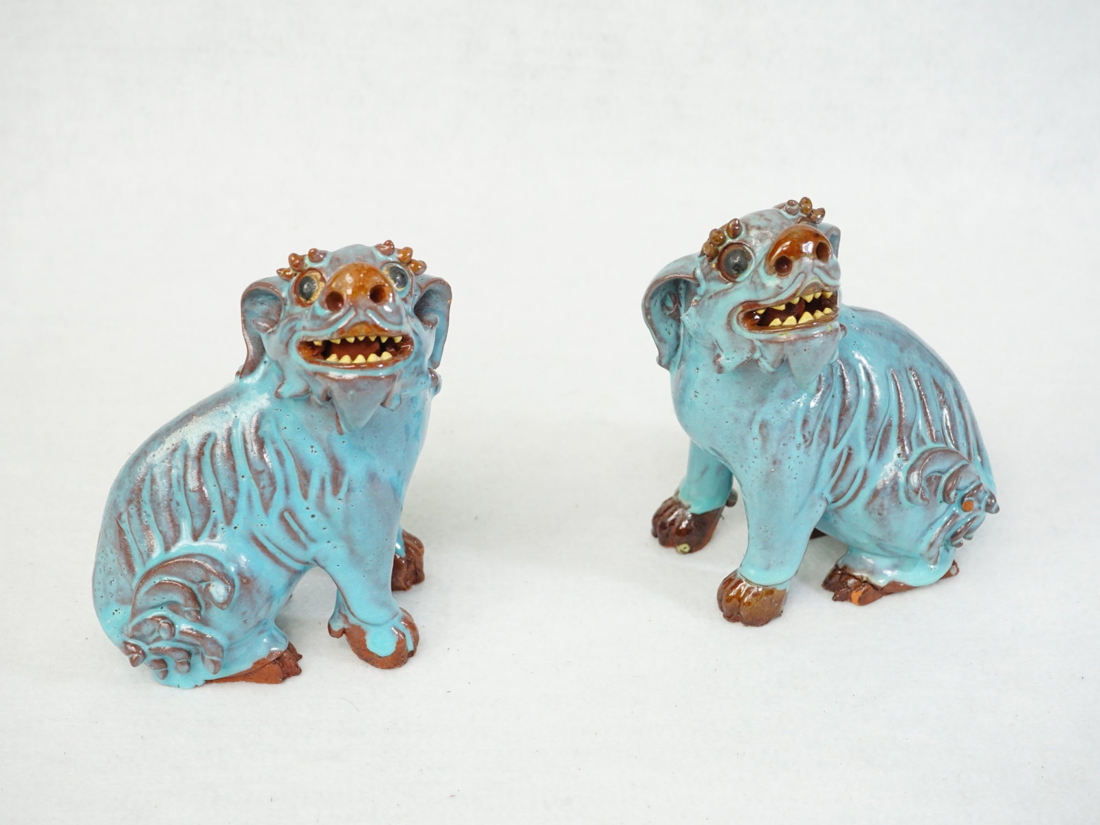 Pair of Chinese Shiwan Glazed Pottery Foo Dogs (1 of 7)