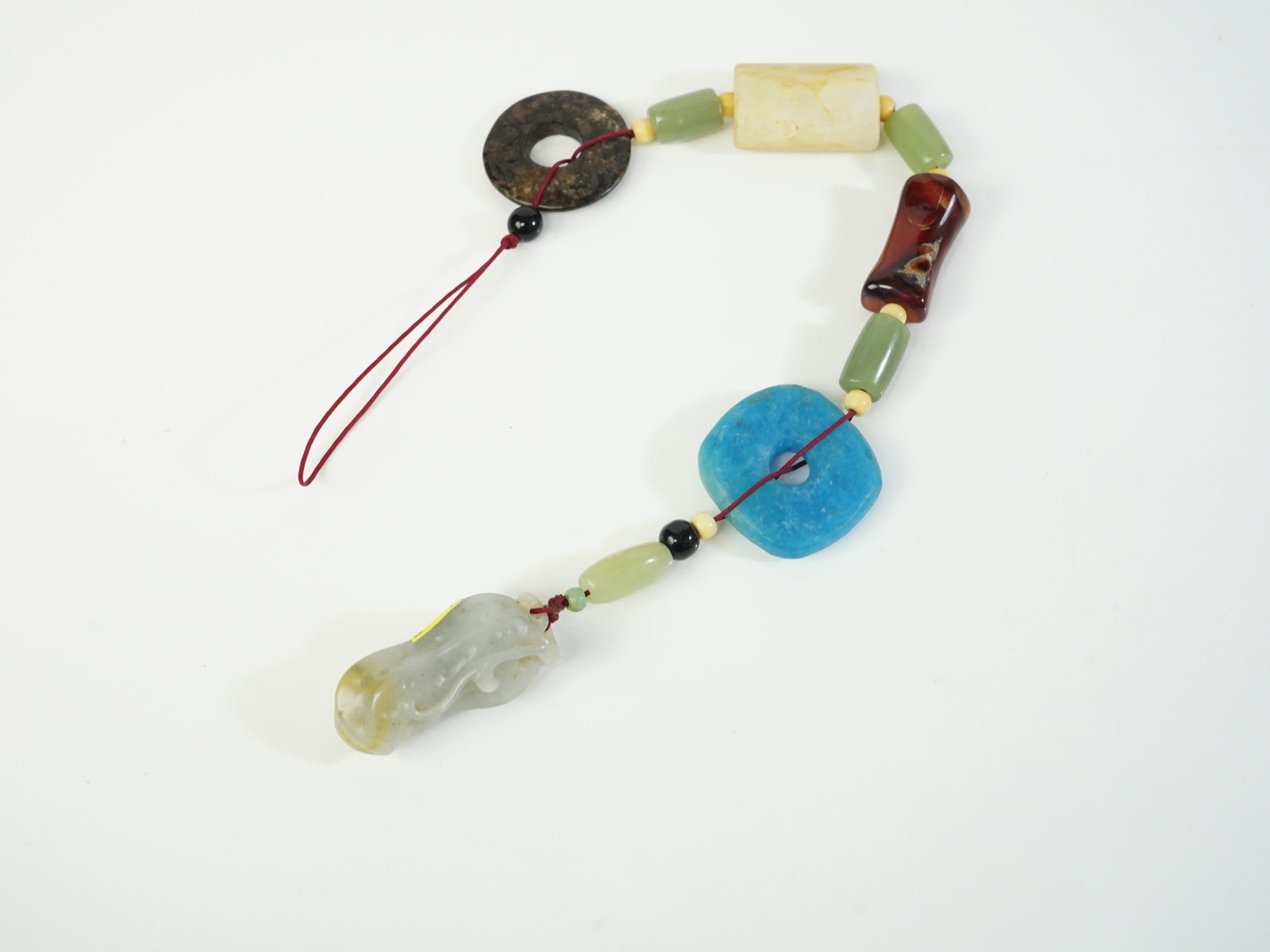 Chinese Multi Stone Bead Necklace with Jade Peanut-Form Pendant (1 of 5)