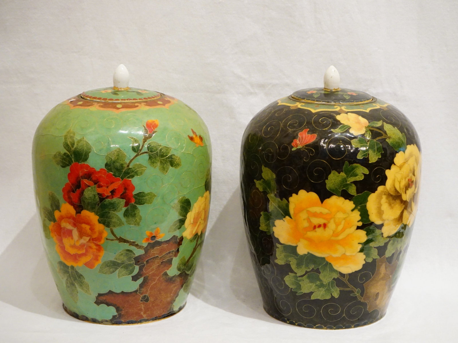 Pair of Chinese Porcelain Cloisonne Enamel Floral Ginger Jars (1 of 10)