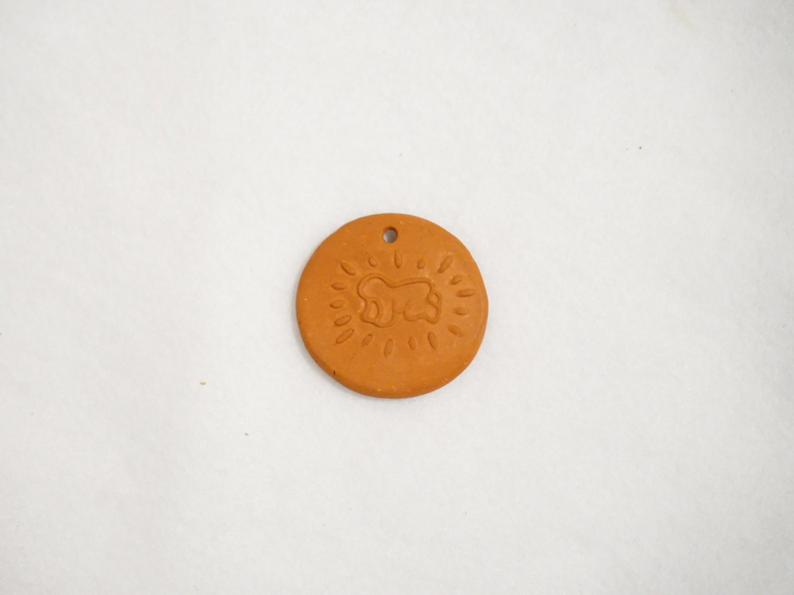 K. Haring Style Terracotta Pendant, Dated 1984