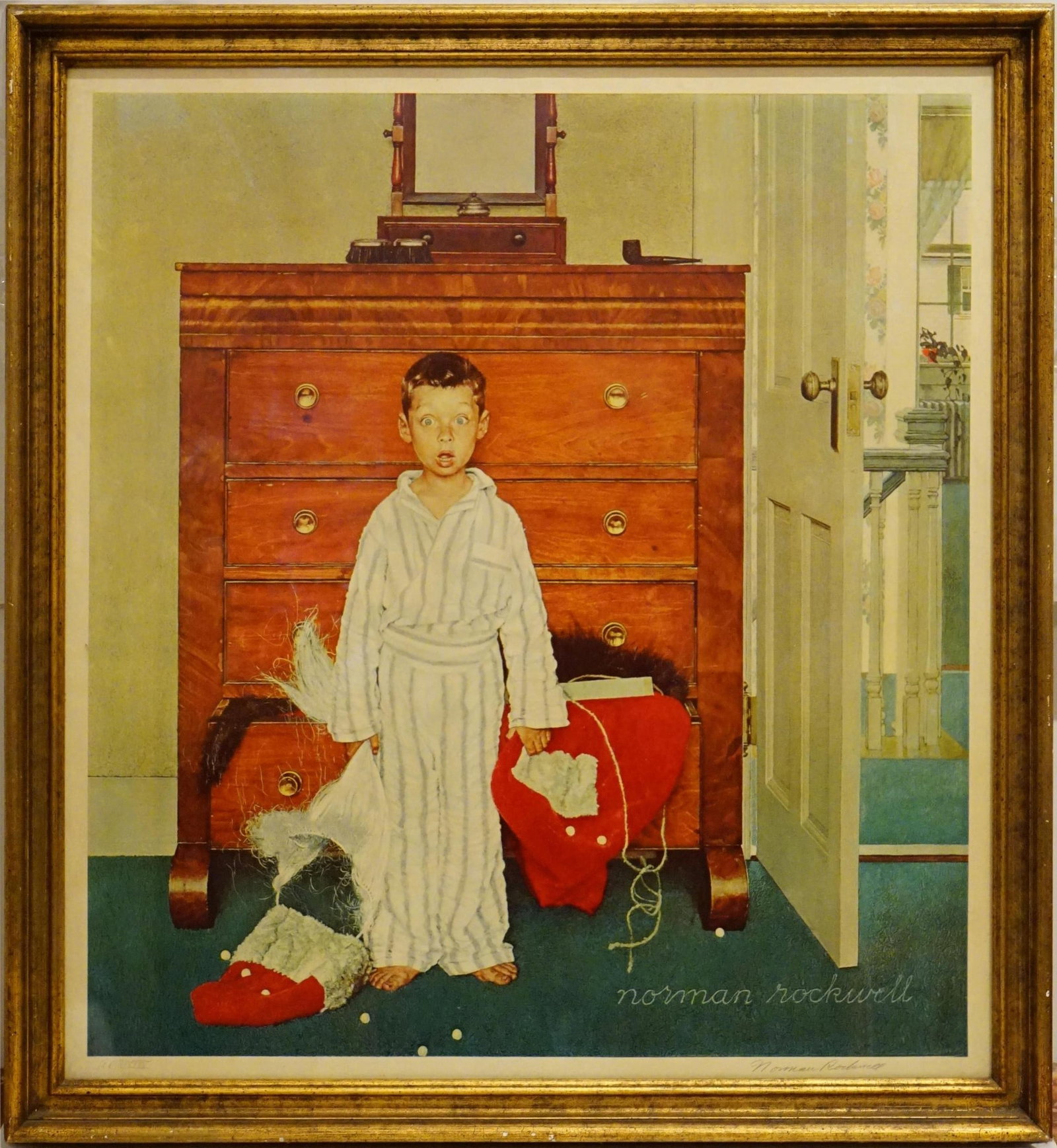 Norman Rockwell, the Discovery (Boy Discovering Santa Suit, Bottom Drawer),Signed Print: Approximate size:frame 30x33 in Shipping: We offer in-house shipping services for most small items. This means that we will take care of packing and shipping the items directly to you. For larger or s