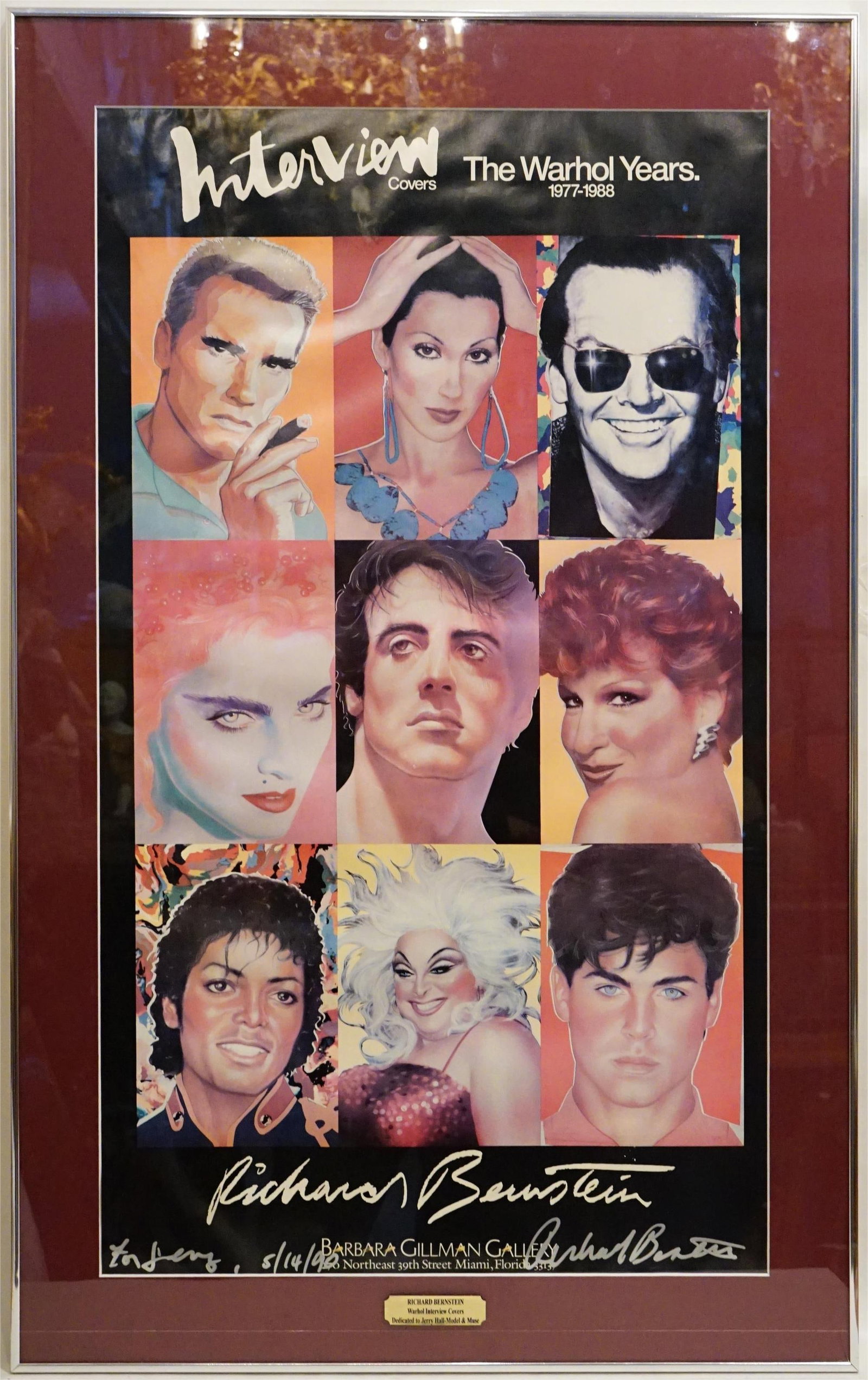 Richard Bernstein Signed Exhibition Poster, Inscribed To Jerry Hall, 1990: Approximate size: frame 25x40 in Shipping: We offer in-house shipping services for most small items. This means that we will take care of packing and shipping the items directly to you. For larger or 