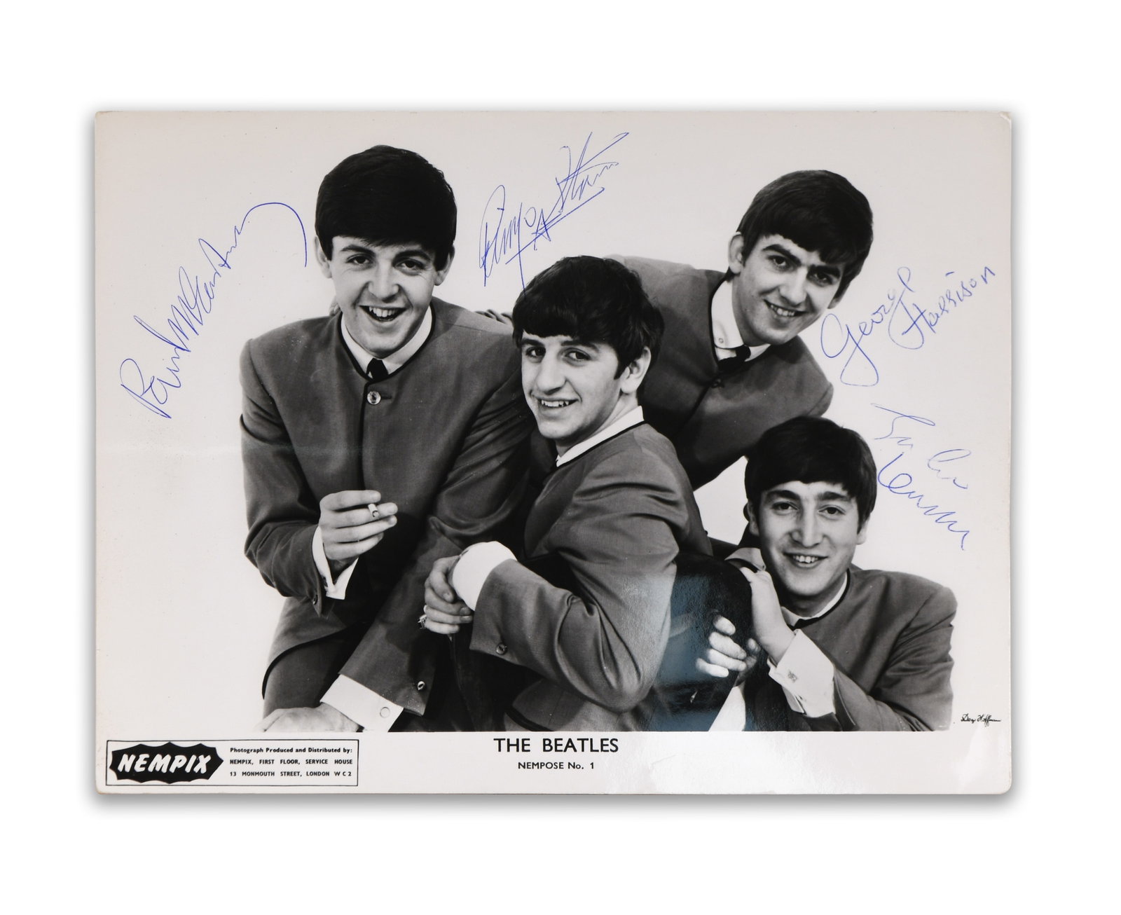 The Beatles-Nempix Promotional Photograph ''Nempose No. 1'': THE BEATLES - NEMPIX PROMOTIONAL PHOTOGRAPH "NEMPOSE NO. 1" Provenance and Authenticity: This black-and-white promotional photograph originates from NEMPIX, the London-based photographic distribution