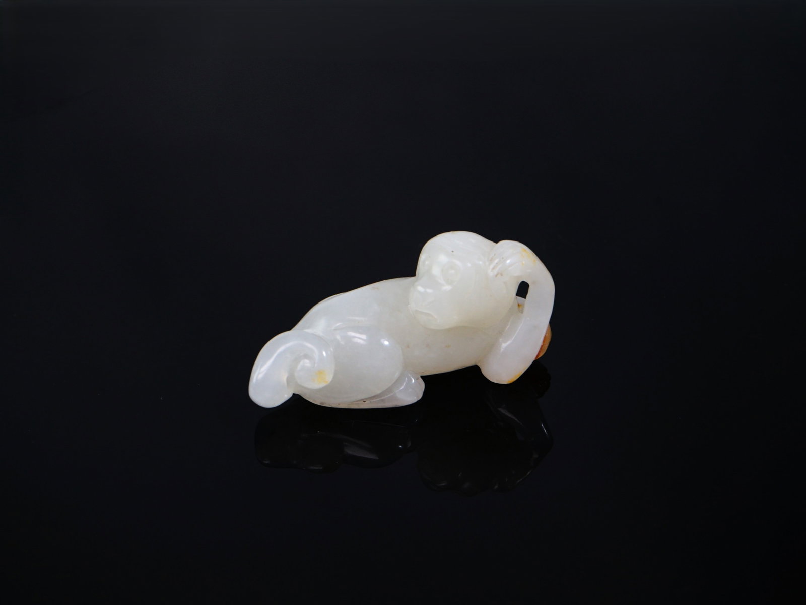 Chinese Carved Whited Jade Carving of Monkey (1 of 6)