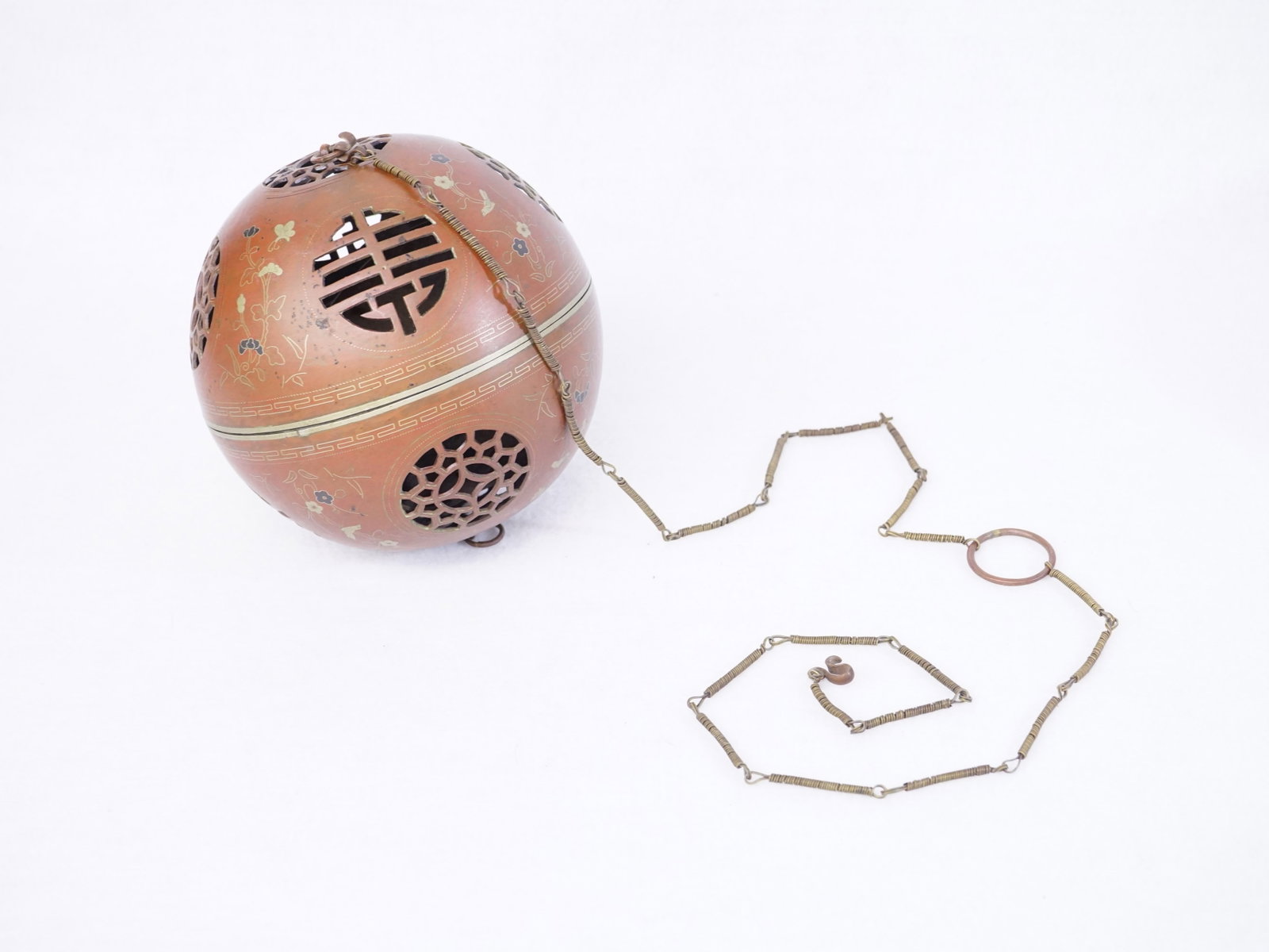 A Bronze Sphere Rotating Censer with Silver Inlay: Approximate size: dia 5 in Shipping: We offer in-house shipping services for most small items. This means that we will take care of packing and shipping the items directly to you. For larger or