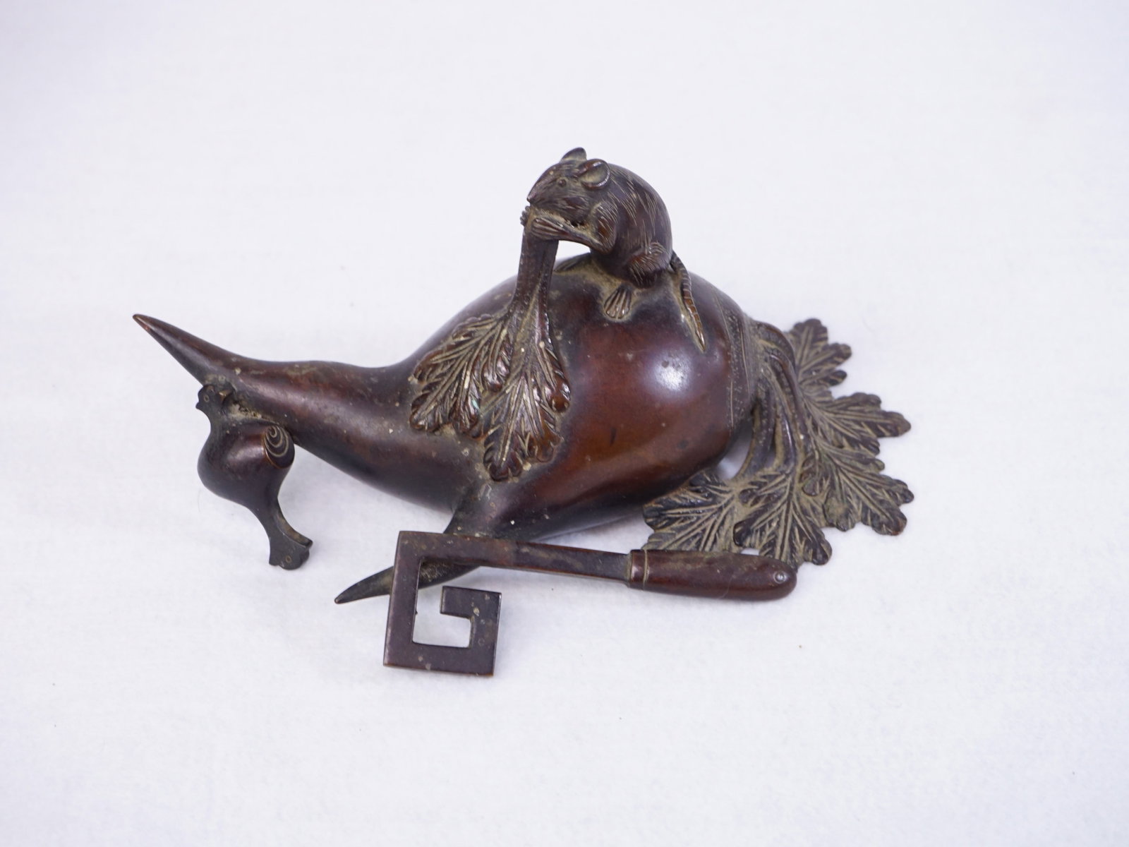 Japanese Bronze Rat Okimono: Approximate size: 7.25x4.25x4 in Shipping: We offer in-house shipping services for most small items. This means that we will take care of packing and shipping the items directly to you. For larger or