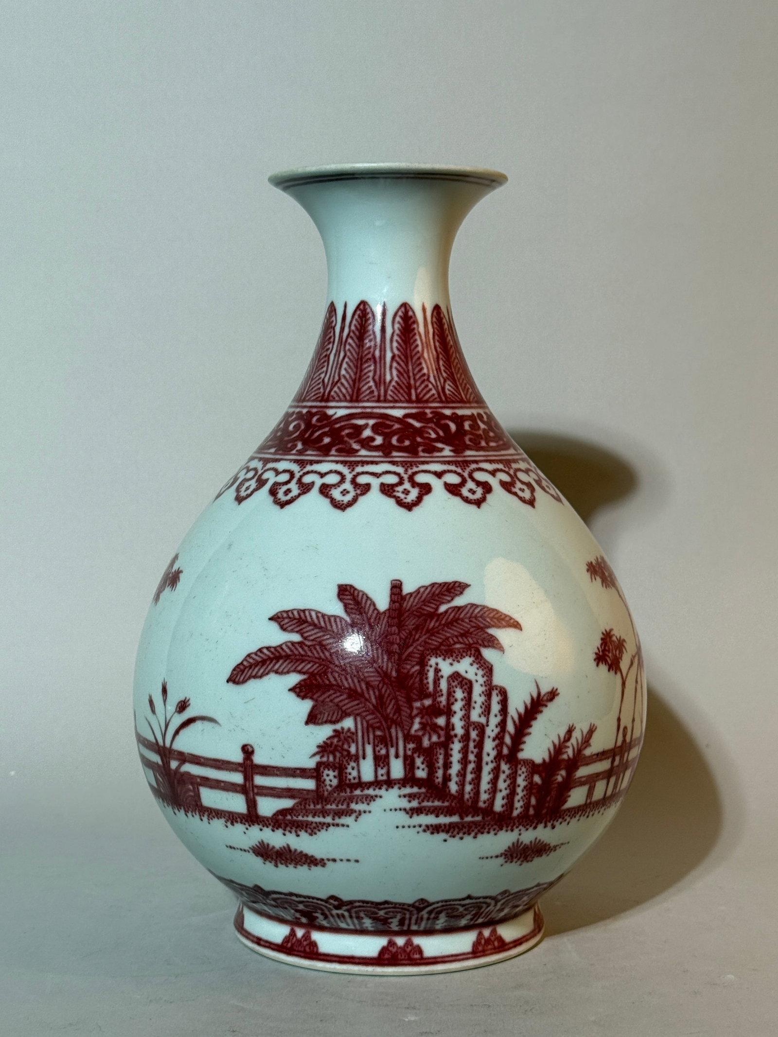A Chinese Underglaze Copper-Red 'Garden' Yuhuchun Vase (1 of 14)