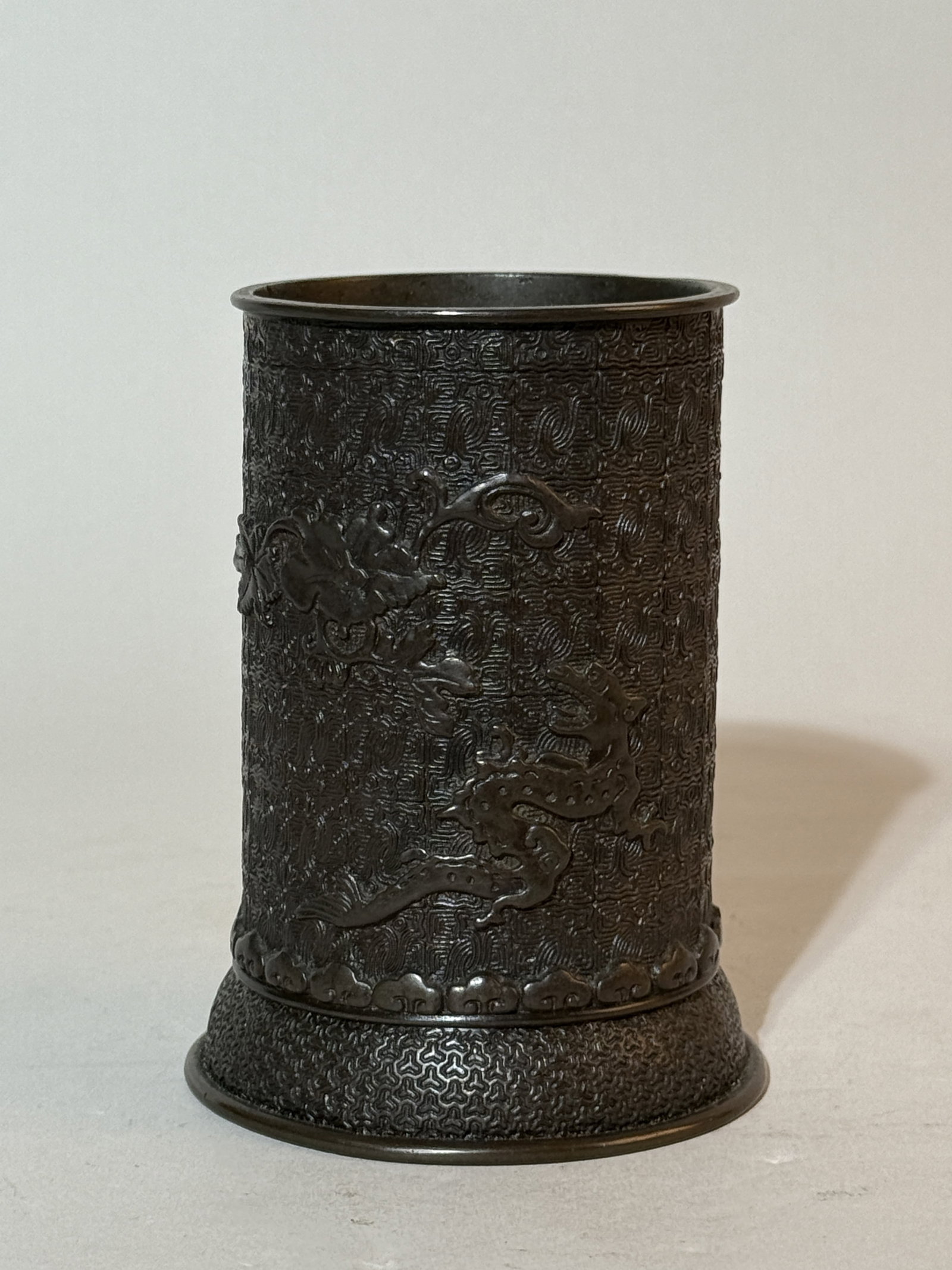 Japanese Bronze Brushpot with Dragon: meiji period, 4.5"ht Shipping: We offer in-house shipping services for most small items. This means that we will take care of packing and shipping the items directly to you. For larger or specialized 